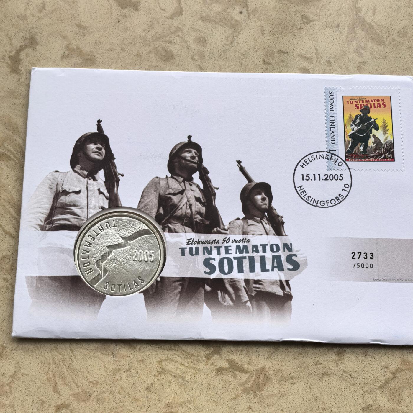 道一币馆币章第一百七十四场 邮币封 芬兰2005年电影无名战士10欧元纪念银币 27.4g 925S 40000