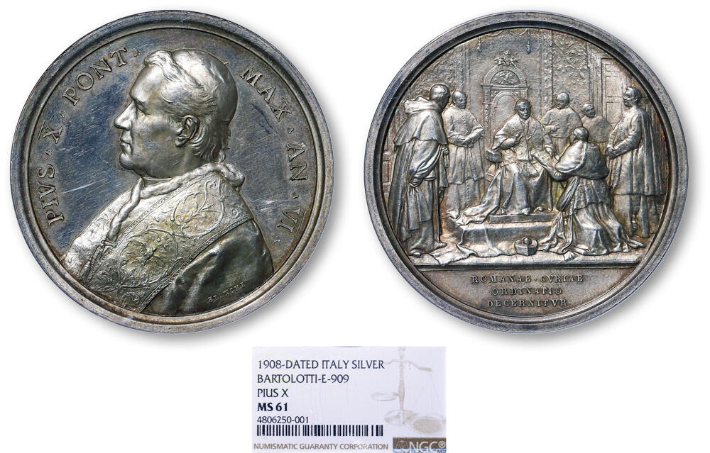 德泉缘2026年三亚春季拍卖会 1908 年梵蒂冈教皇庇护十世银章一枚 NGC MS61 4806250-001
