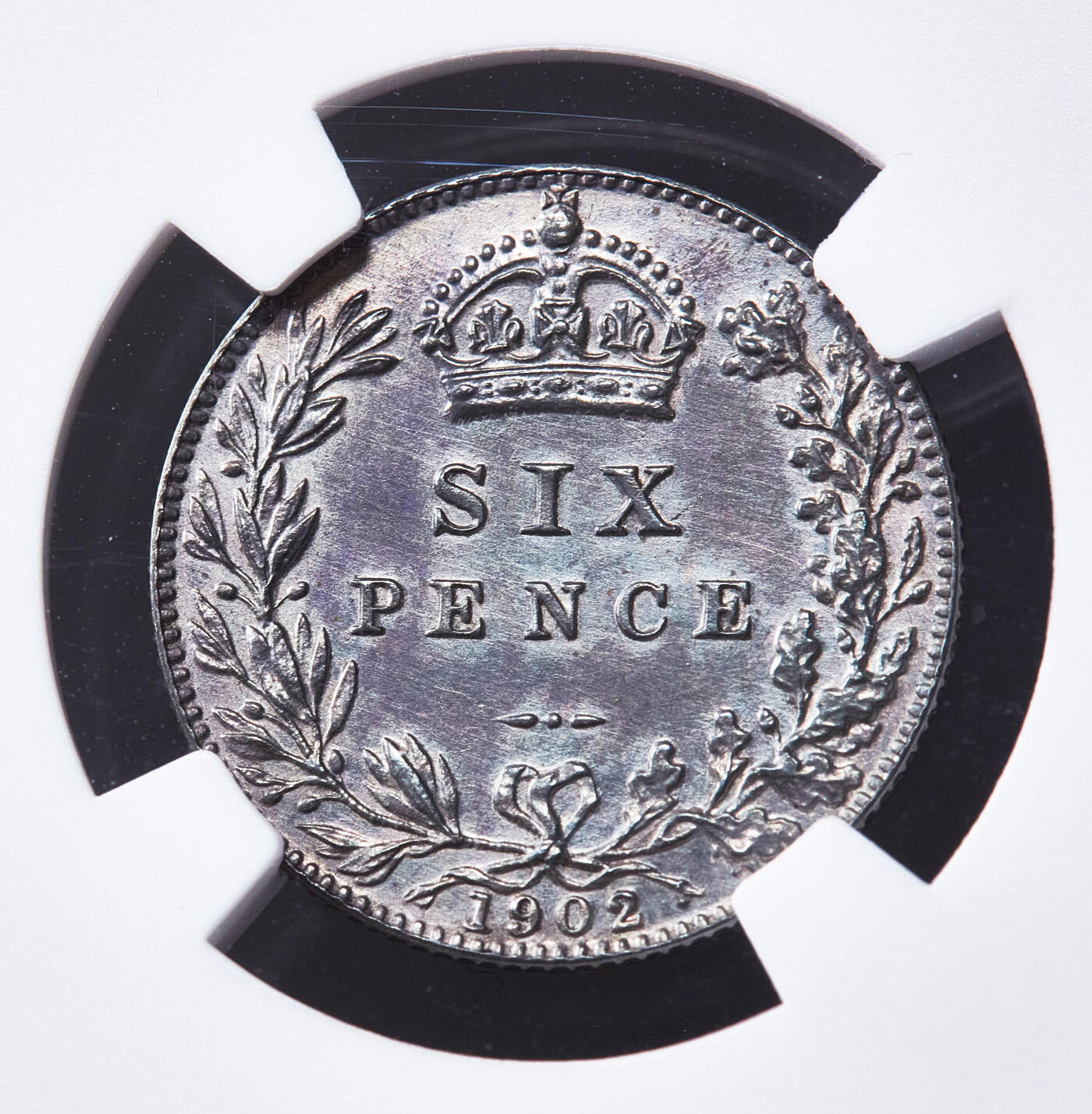 【俄甄集藏】满园春色-2026年(051)04-22星期三 晚 19:30 全场包邮 英国1902年爱德华七世精制6便士银币，NGC PF61 MATTE，紫罗兰酱彩老包浆，磨砂底板