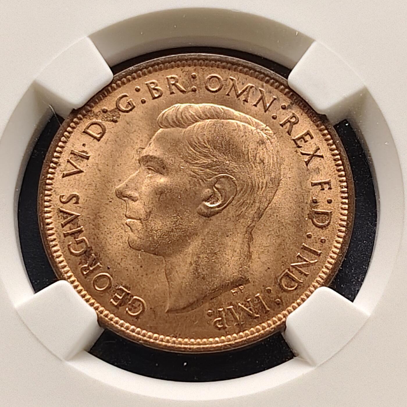 【全场包邮】纯粹捡漏拍521场 英国1938年乔治六世1便士铜币-NGC MS64 RB