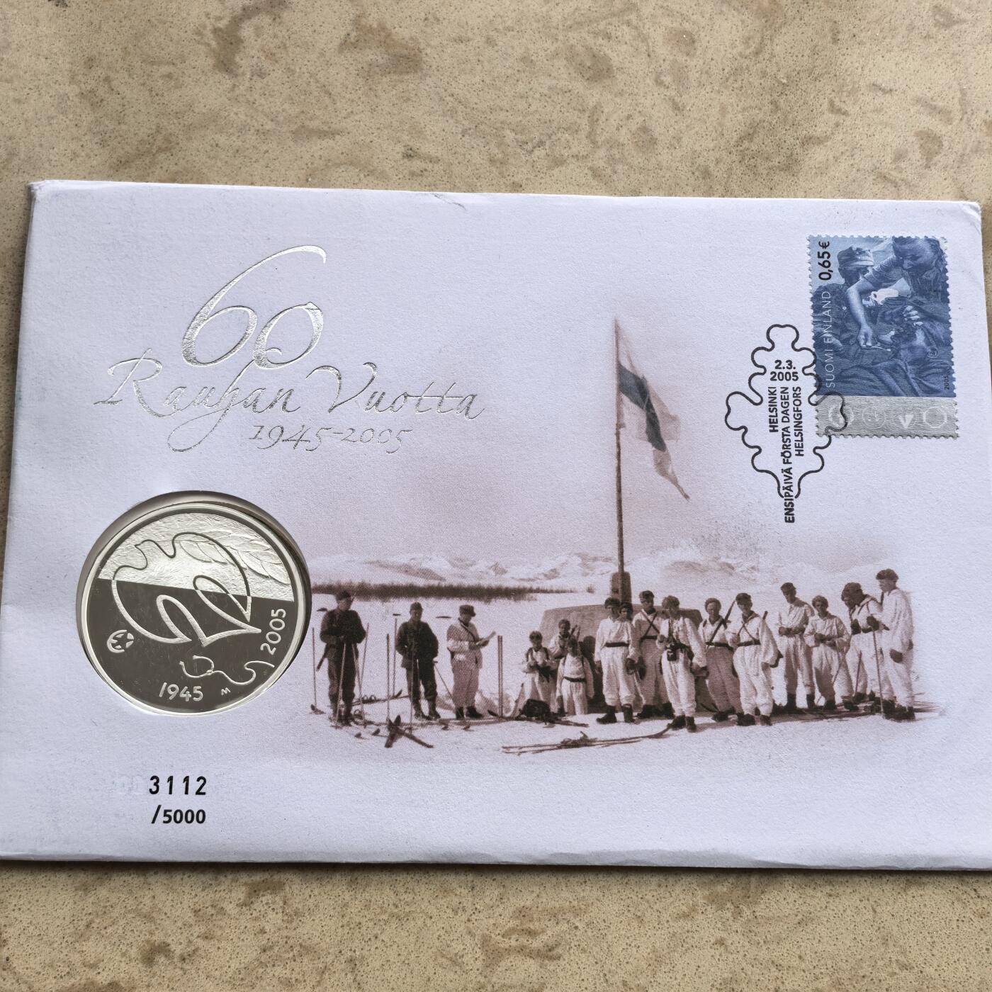 道一币馆币章第一百七十四场 币封 芬兰2005年欧洲和平60周年10欧元精制银币 27.4g 925s