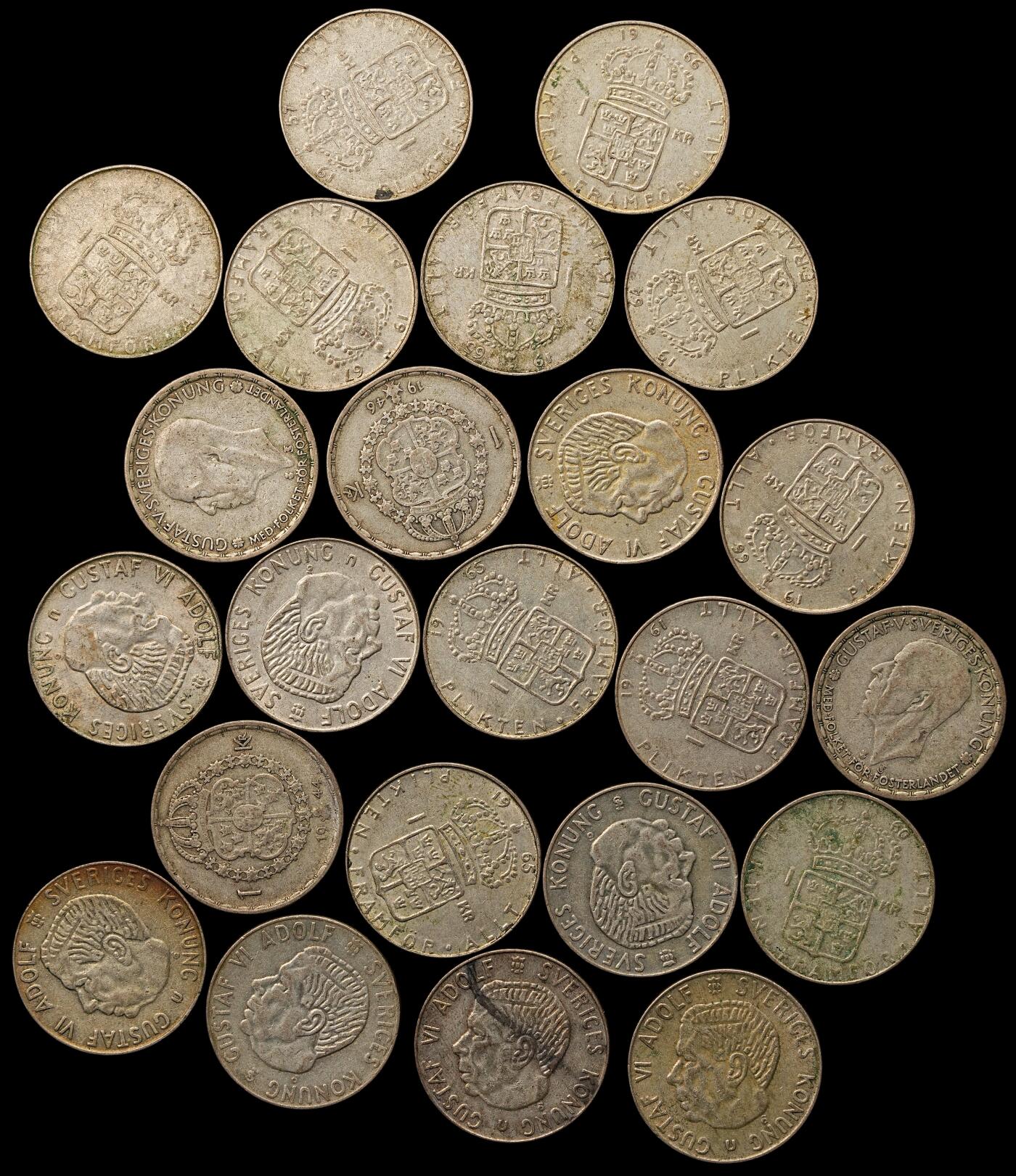 修遠堂世界钱币第111期 瑞典1克朗银币一组，总重160.21g，含银40%