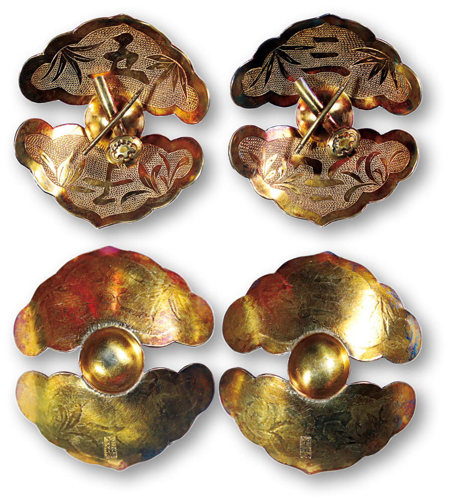 德泉缘2026年三亚春季拍卖会 清代三元、五子錾刻花卉银饰一对  总重 20.8g