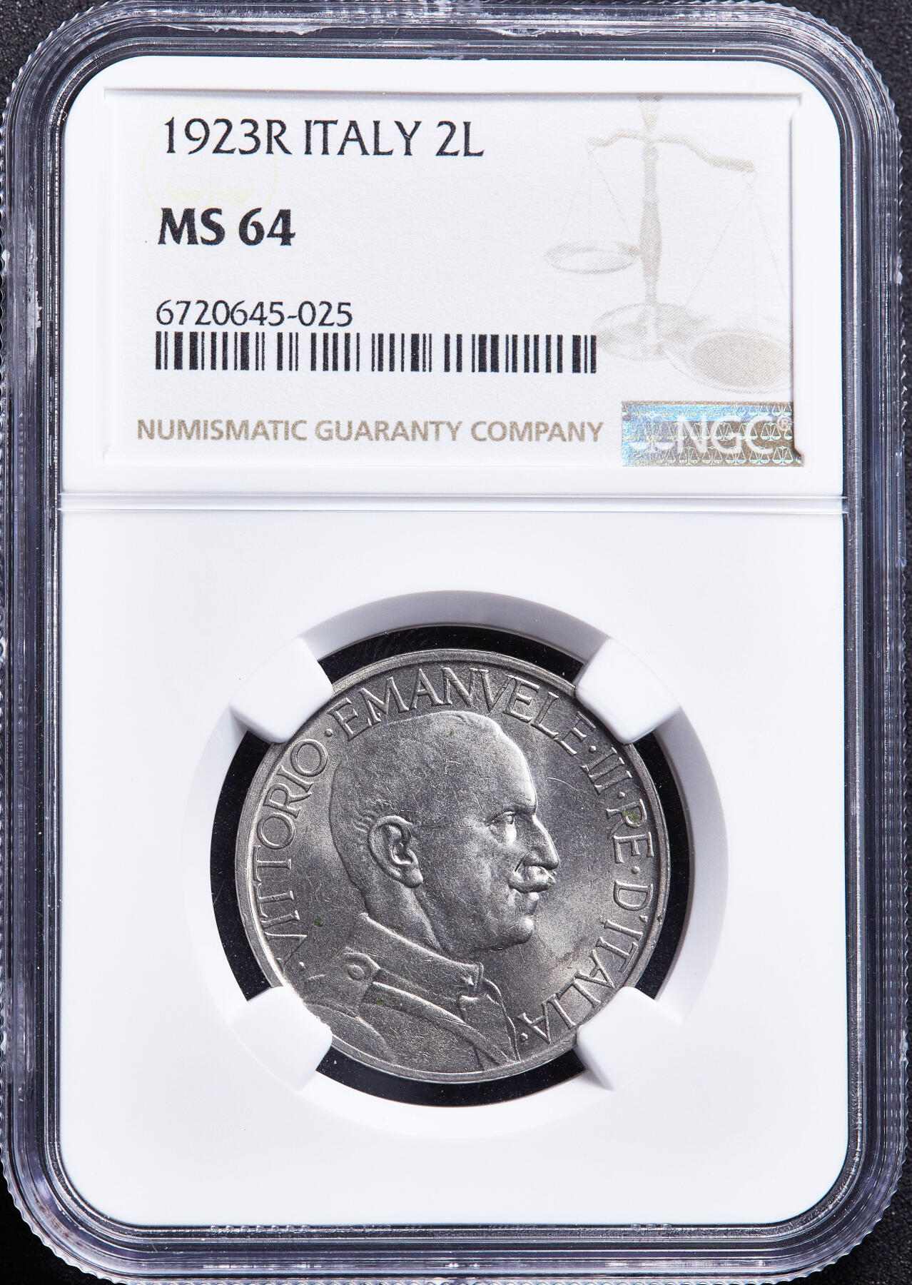 【俄甄集藏】满园春色-2026年(051)04-22星期三 晚 19:30 全场包邮 意大利王国1923年伊曼纽尔三世R版2里拉镍币，NGC MS64，转光品相