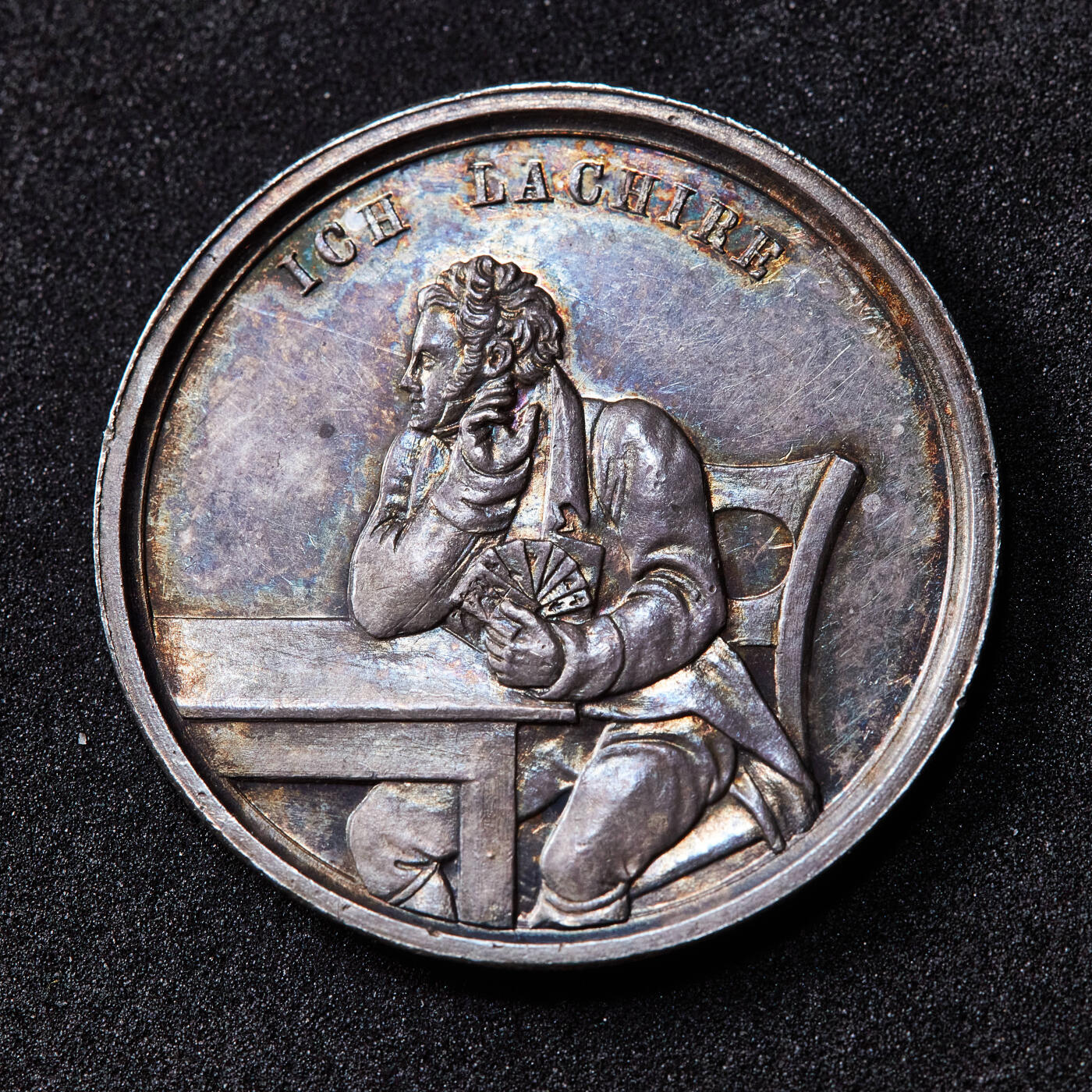 【俄甄集藏】满园春色-2026年(051)04-22星期三 晚 19:30 全场包邮 德国1800年柏林惠斯特牌筹码银质代用币，1.2Triple面值，直径：26mm，重量：5克，五彩包浆，原光品相