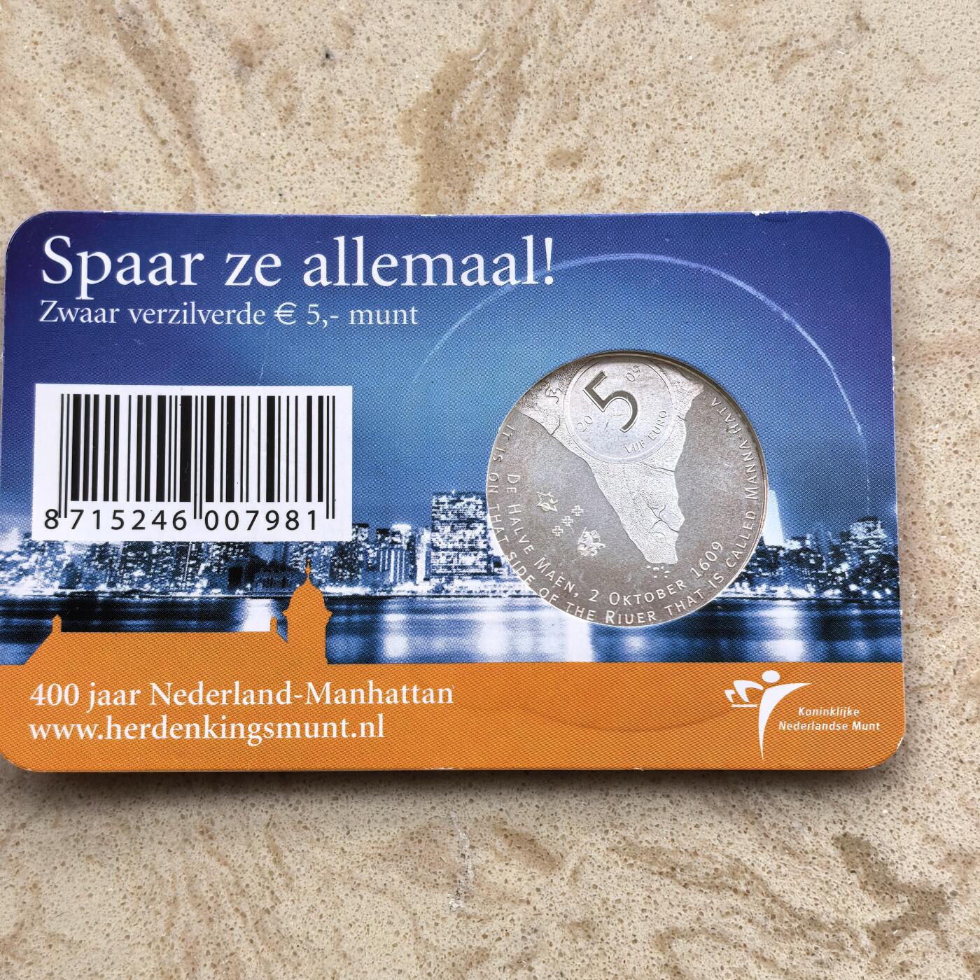 道一币馆币章第一百七十四场 原包装 荷兰2009年曼哈顿400周年5欧元镀银纪念币