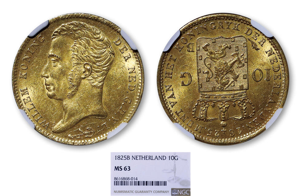 德泉缘2026年三亚春季拍卖会 1825 年荷兰威廉一世 10 盾金币一枚 NGC MS63 8616868-014