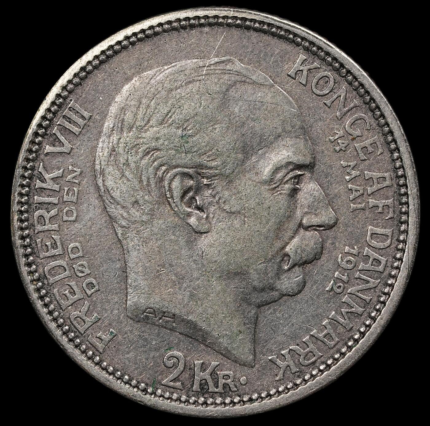 修遠堂世界钱币第111期 1912年丹麦国王更迭纪念2克朗银币 15g，含银80%