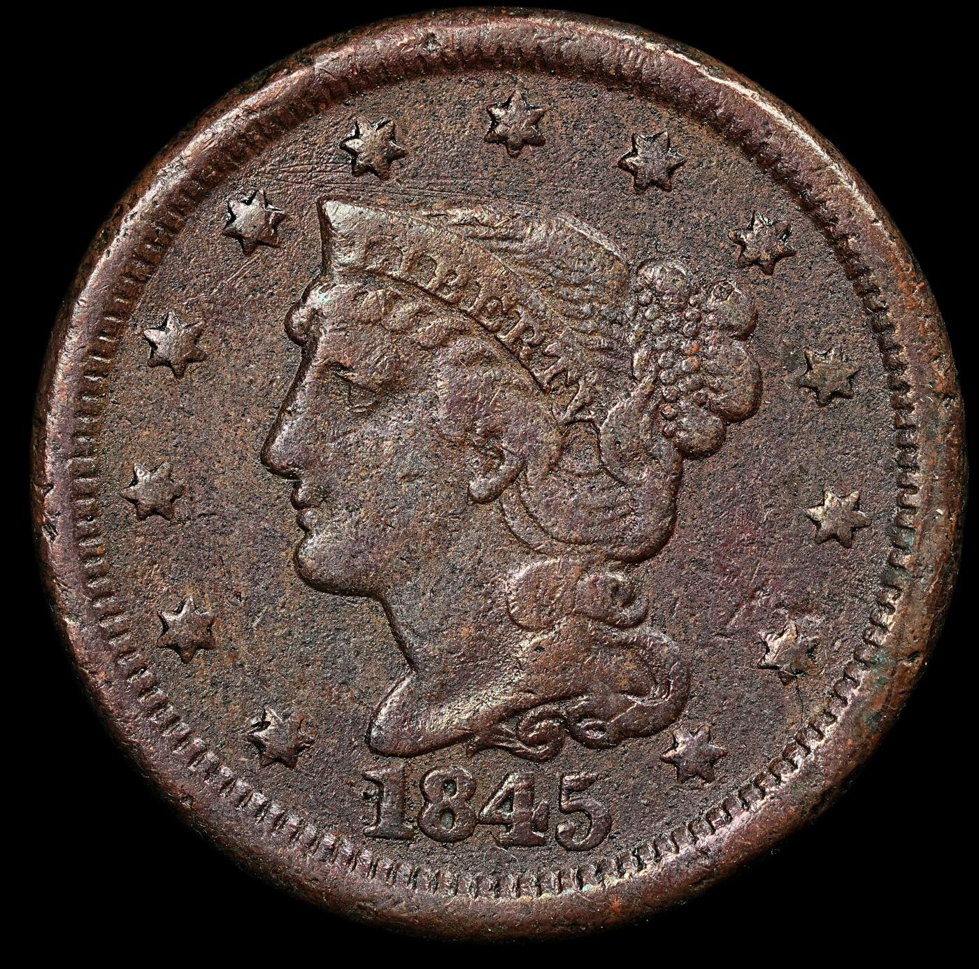 修遠堂世界钱币第111期 1845 年美国编织头发大版 1 美分铜币