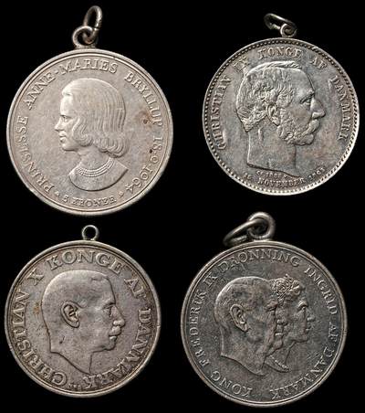 修遠堂世界钱币第111期 - 丹麦银币4枚，改饰品，第二组，总重65.20g