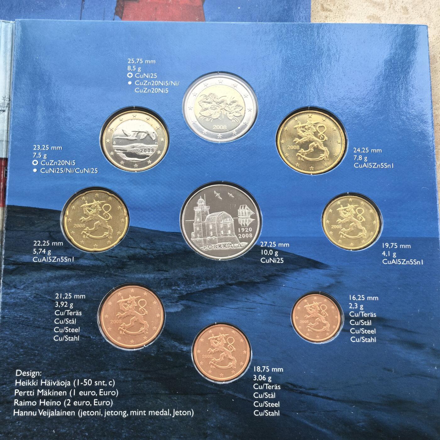 道一币馆币章第一百七十四场 原包装 芬兰2008年罗卡拉灯塔纪念版欧元套币8枚+纪念章 