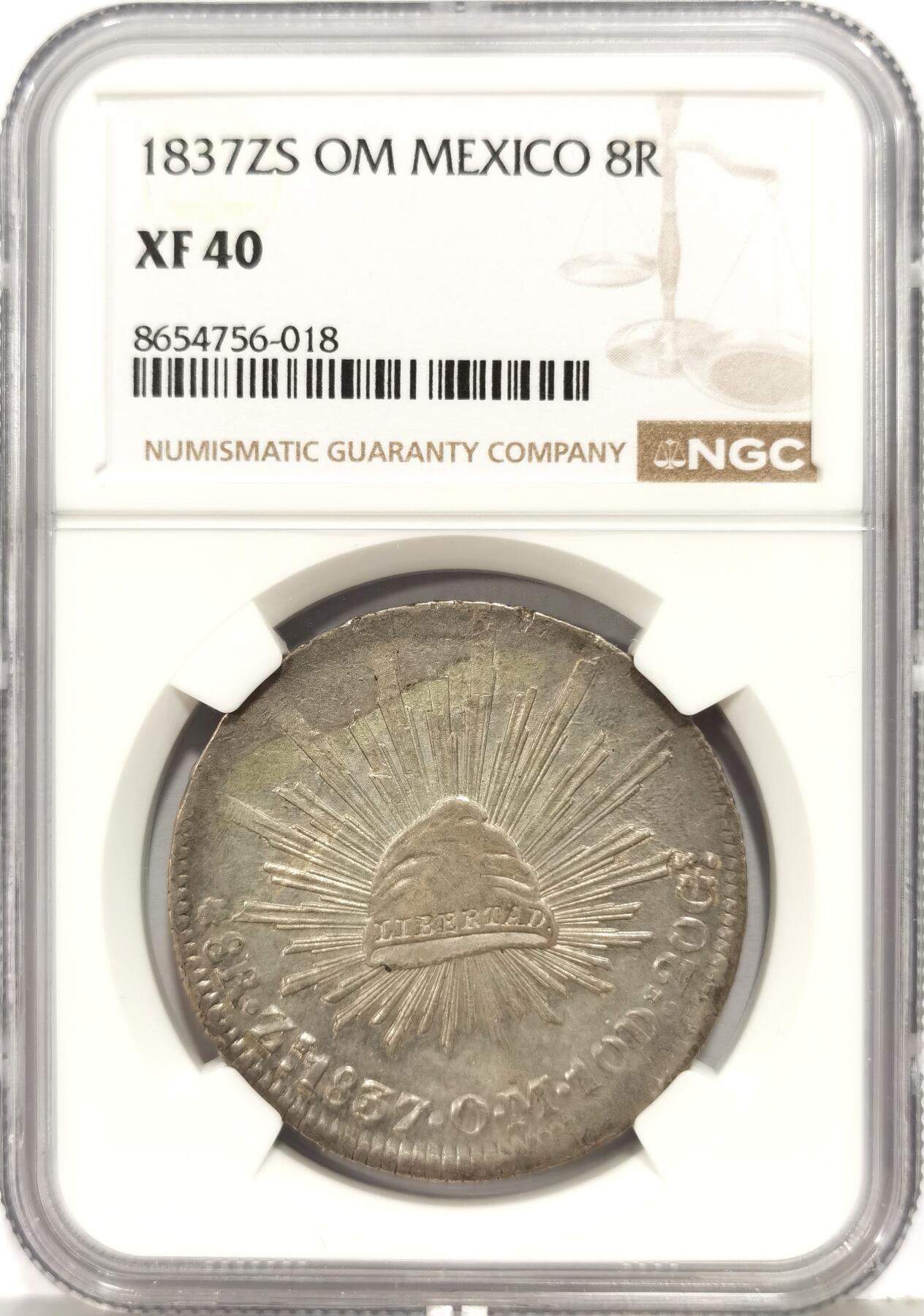 博洋堂世界钱币拍卖第168期（全场包邮） NGC XF40 墨西哥1837年ZS OM版花边鹰洋 早期好版好品