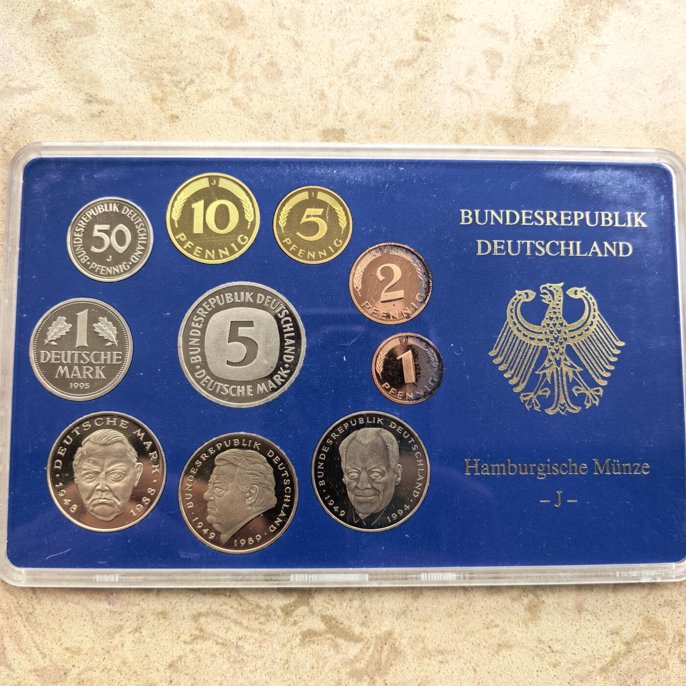 道一币馆币章第一百七十四场 原包装 德国1995年精制套币全套十枚-J标汉堡造币厂