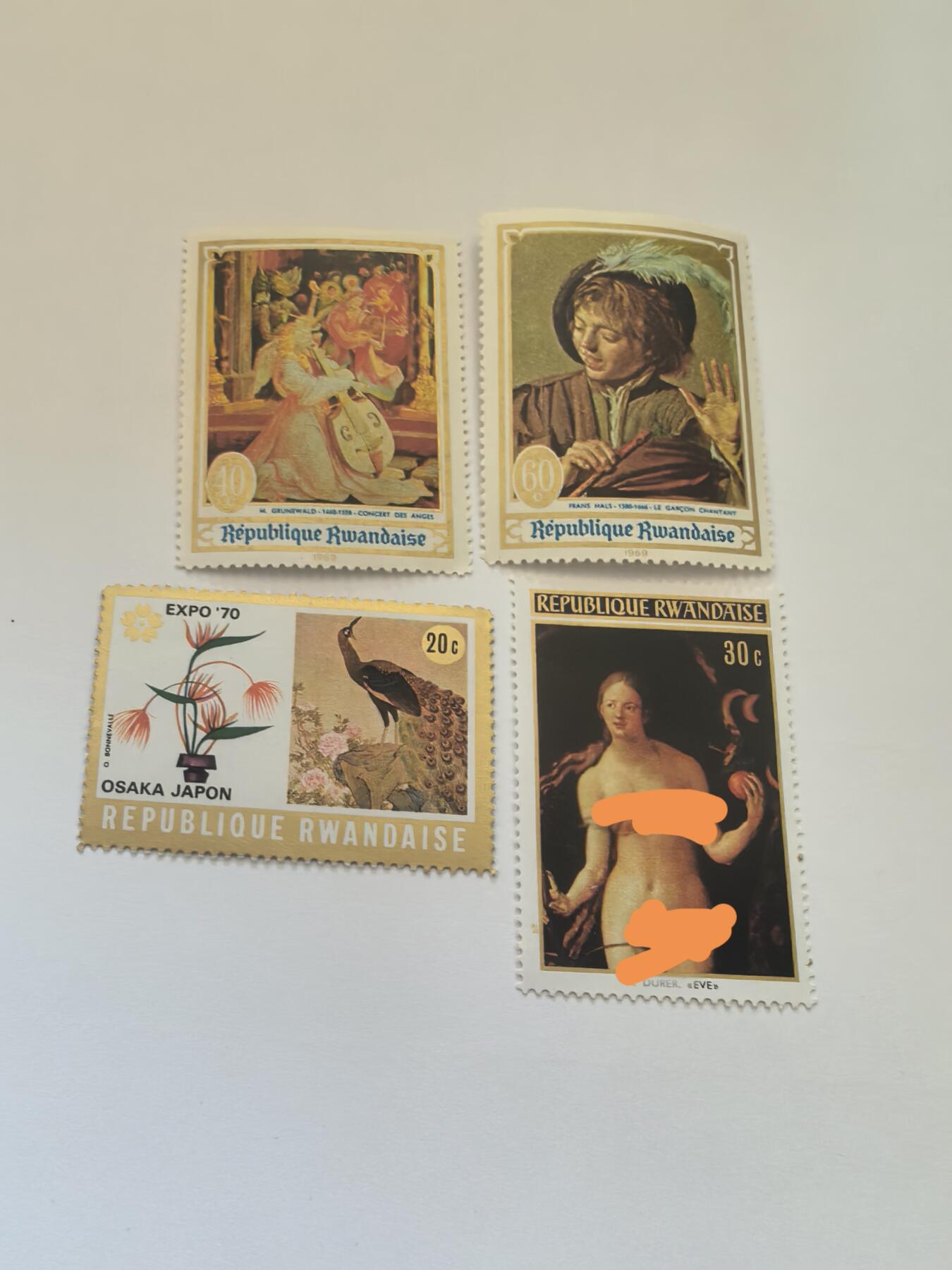 杂票 卢旺达邮票 名画4枚不同