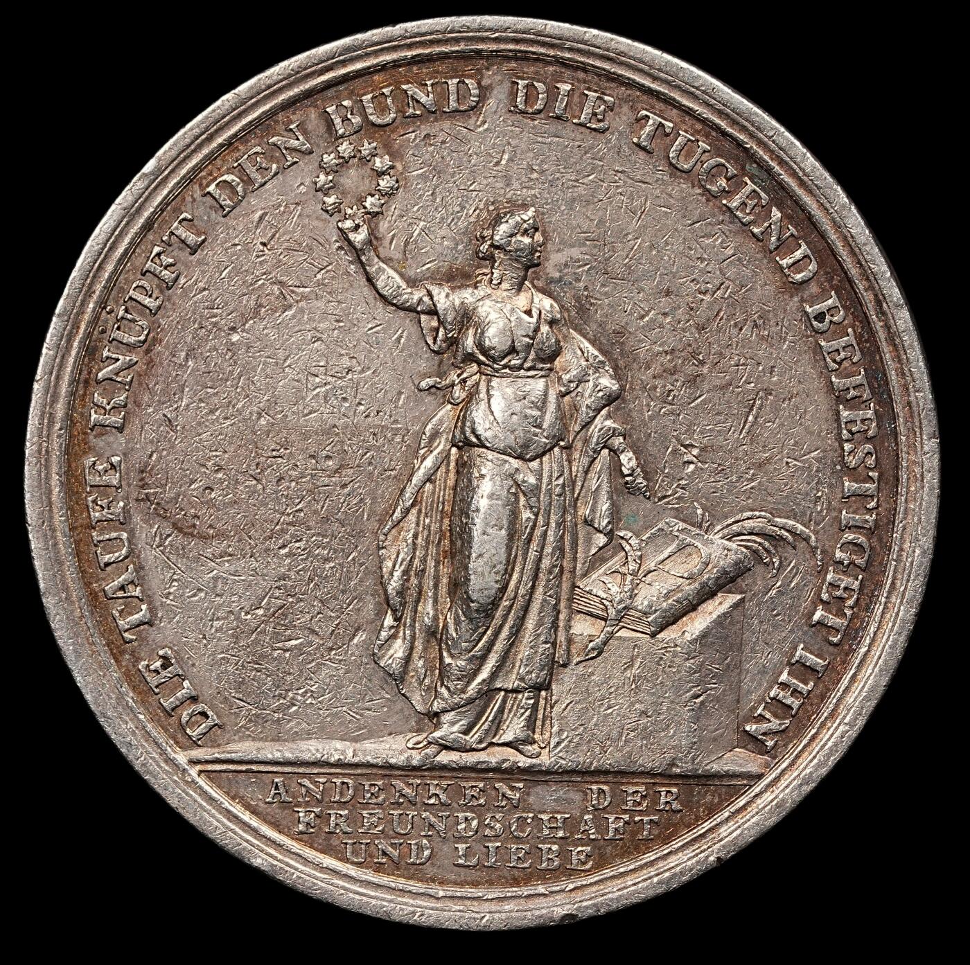 修遠堂世界钱币第111期 19世纪德国洗礼纪念银章，普鲁士宫廷首席章牌雕刻师名家LOOS作品，42.08mm，27.70g