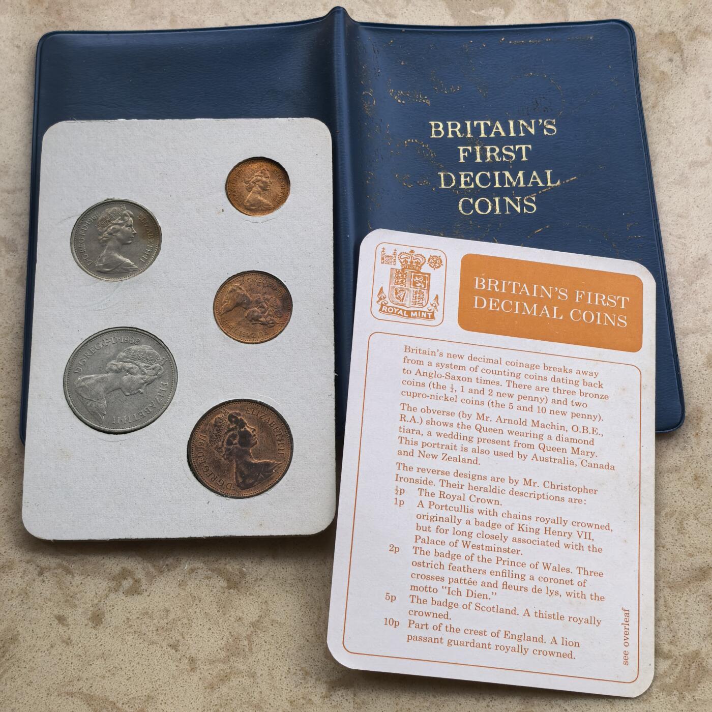 道一币馆币章第一百七十四场 原包装 英国1968年套币五枚