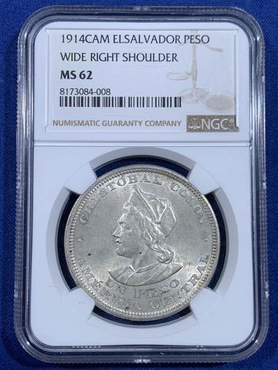 《竞宝斋》第479场 周日，周一 2场连拍 （全场包邮）20级店铺 欢迎送拍 - NGC MS62 萨尔瓦多 1914年 克里斯托弗·哥伦布 1比索大银币