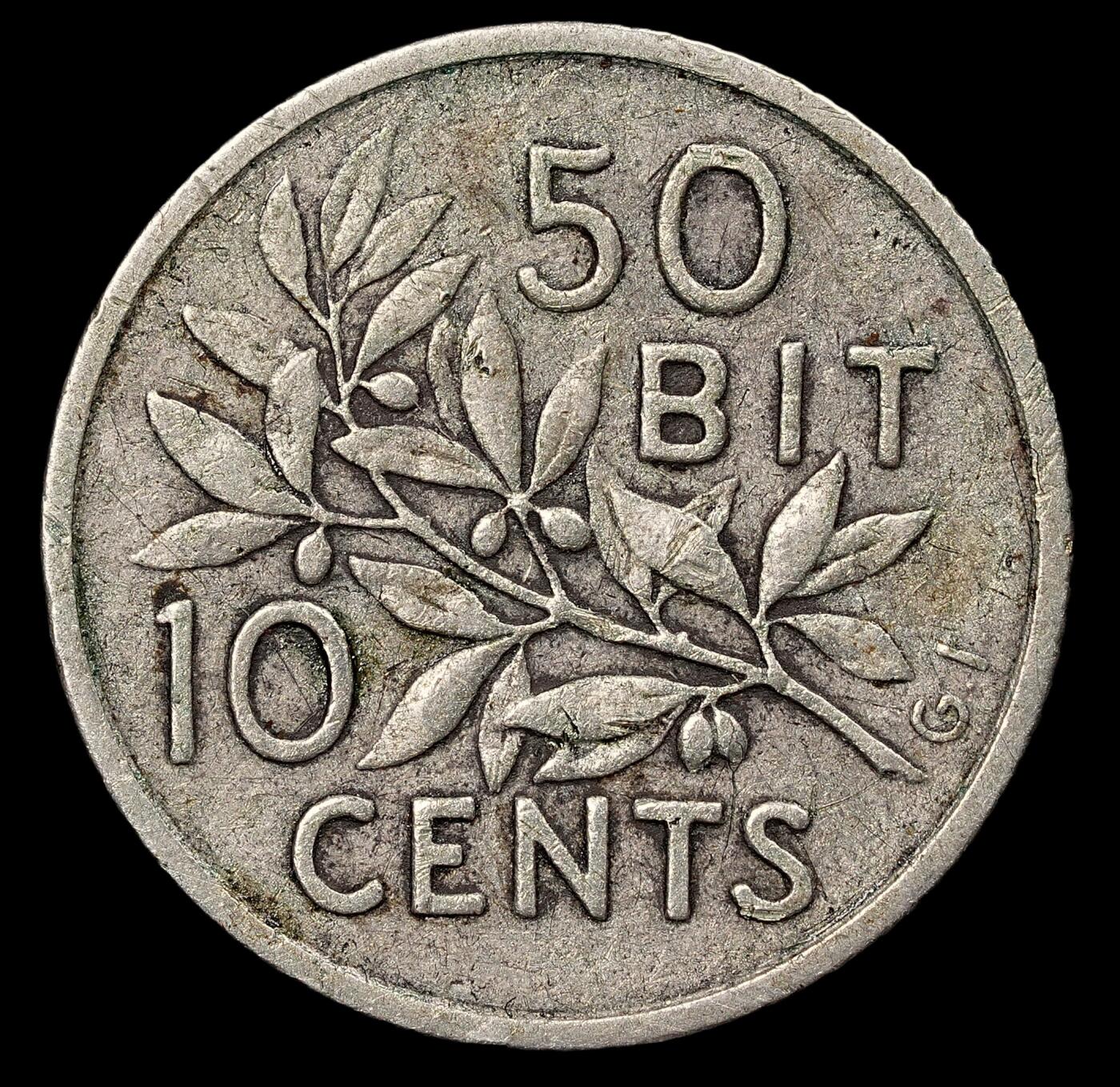 修遠堂世界钱币第111期 1905 年丹属西印度群岛 50 比特 / 10 分银币 ，2.43g