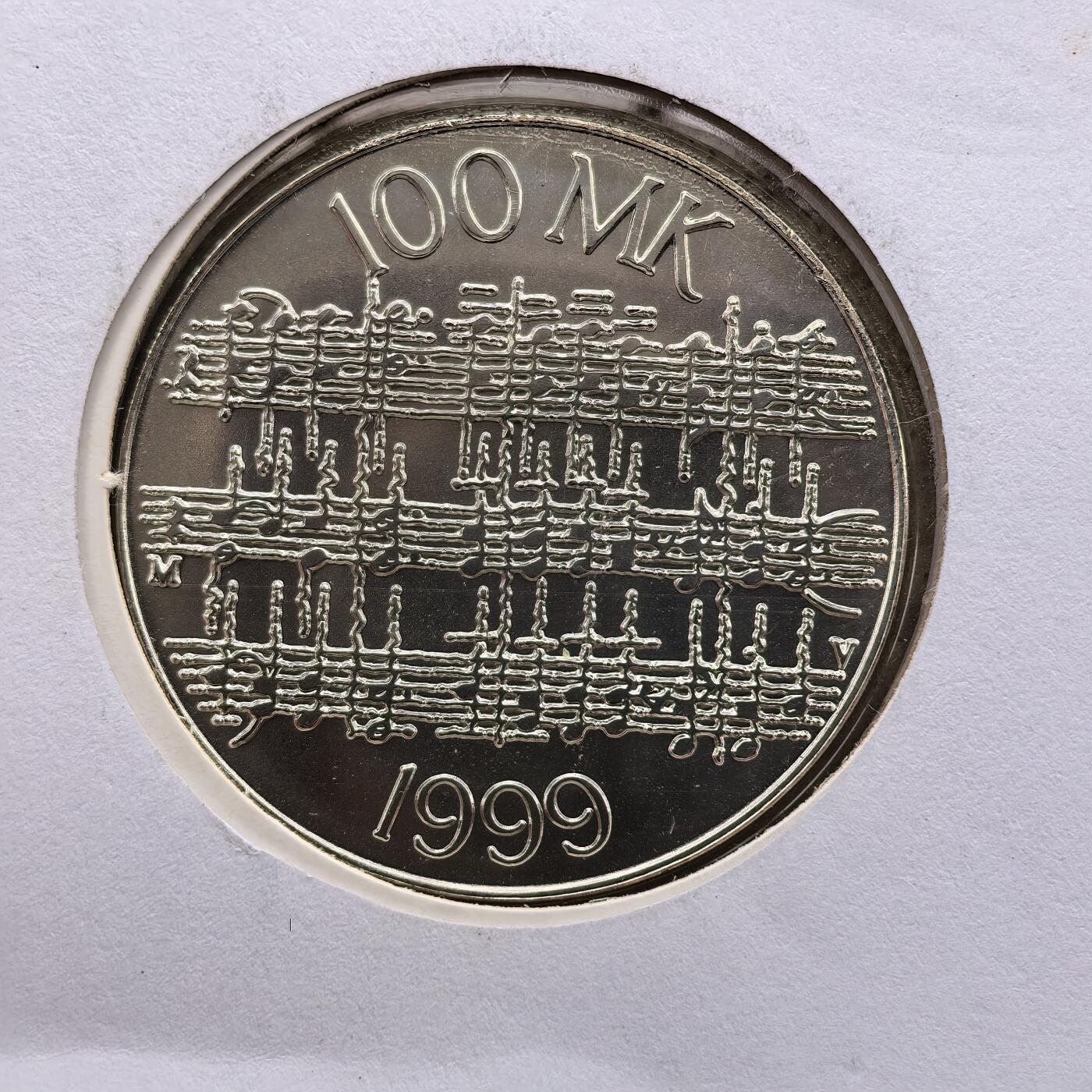 道一币馆币章第一百七十四场 邮币封 芬兰1999年音乐家西贝柳斯诞辰125周年100马克精制银币 22g 925s