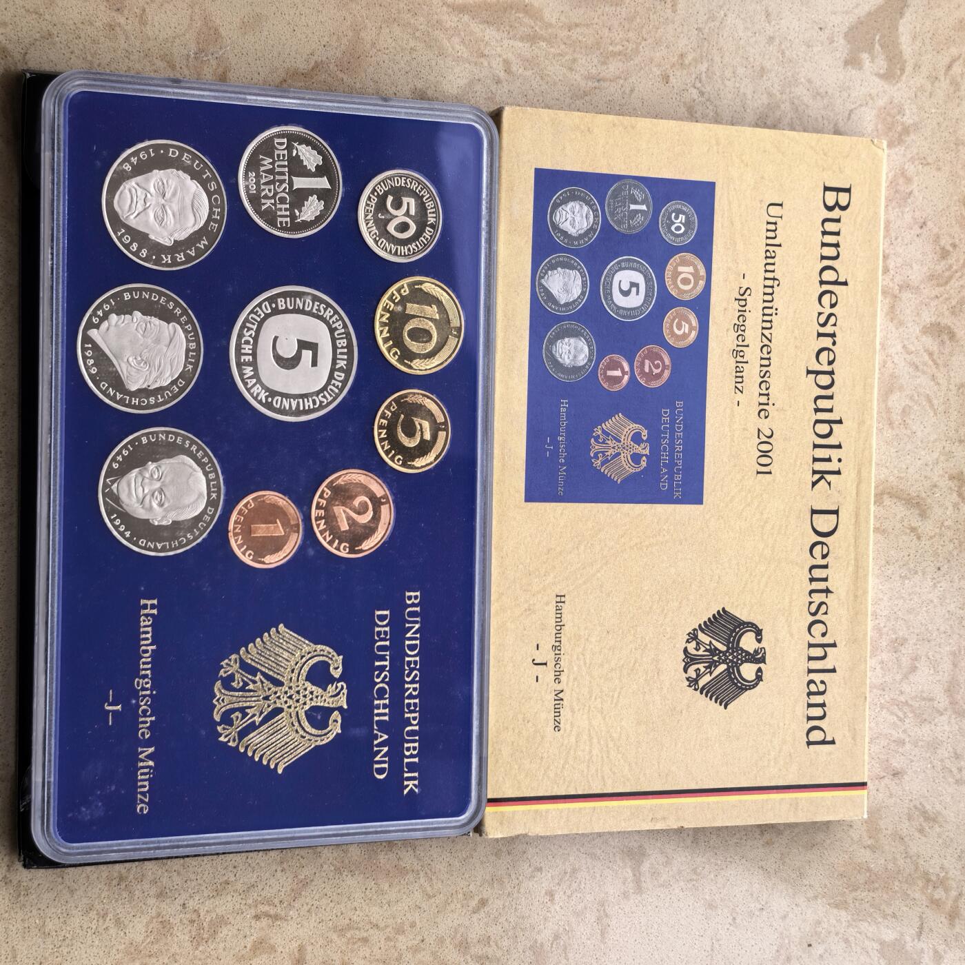 道一币馆币章第一百七十四场 原包装 德国2001年精制套币全套十枚-J标汉堡造币厂 最后的马克套币