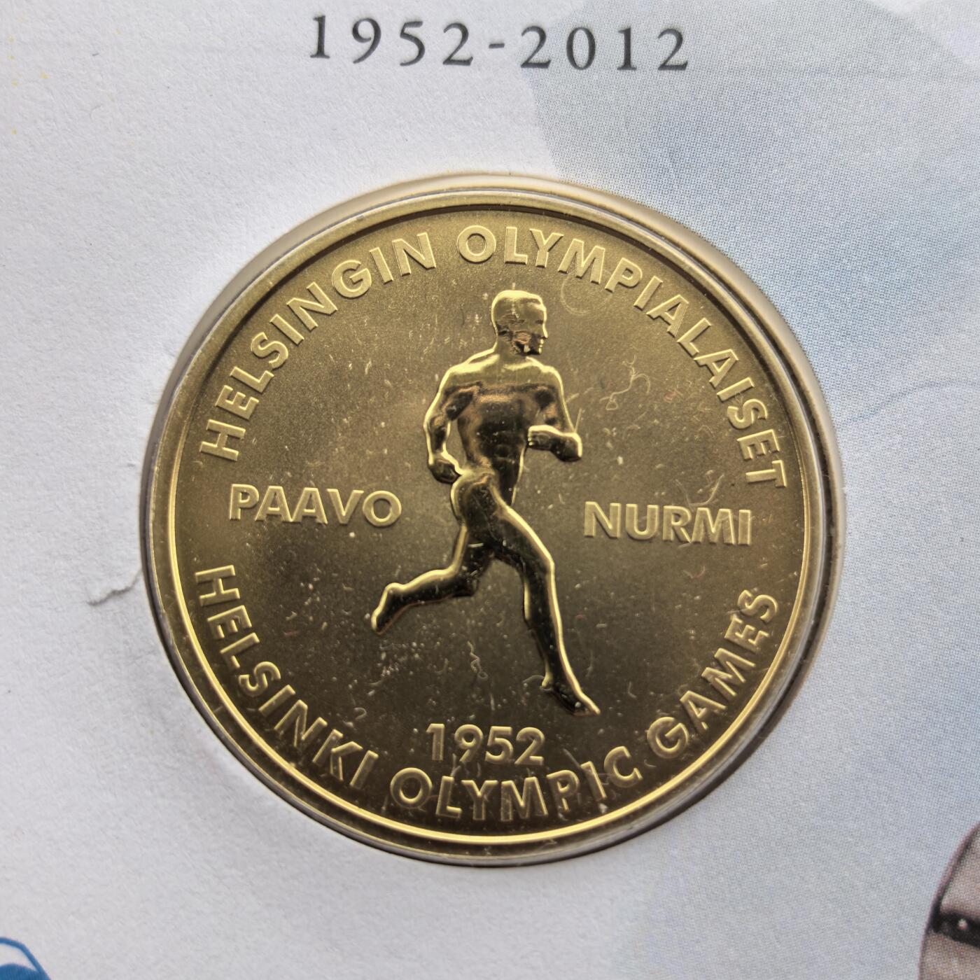 道一币馆币章第一百七十四场 邮币封 芬兰2012年赫尔辛基奥运会60周年镀金纪念章