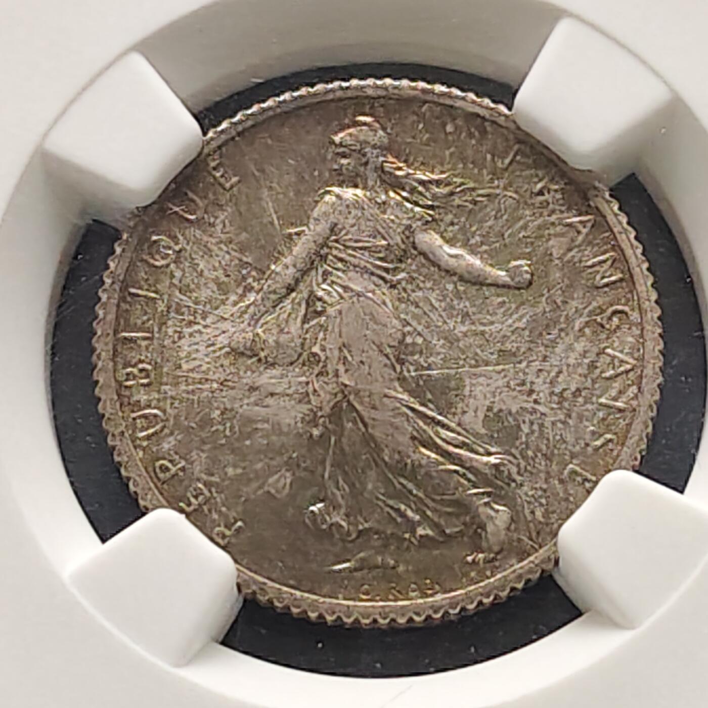 【全场包邮】纯粹捡漏拍521场 法国1919年1法郎银币【23毫米5克83.5%】-NGC MS64