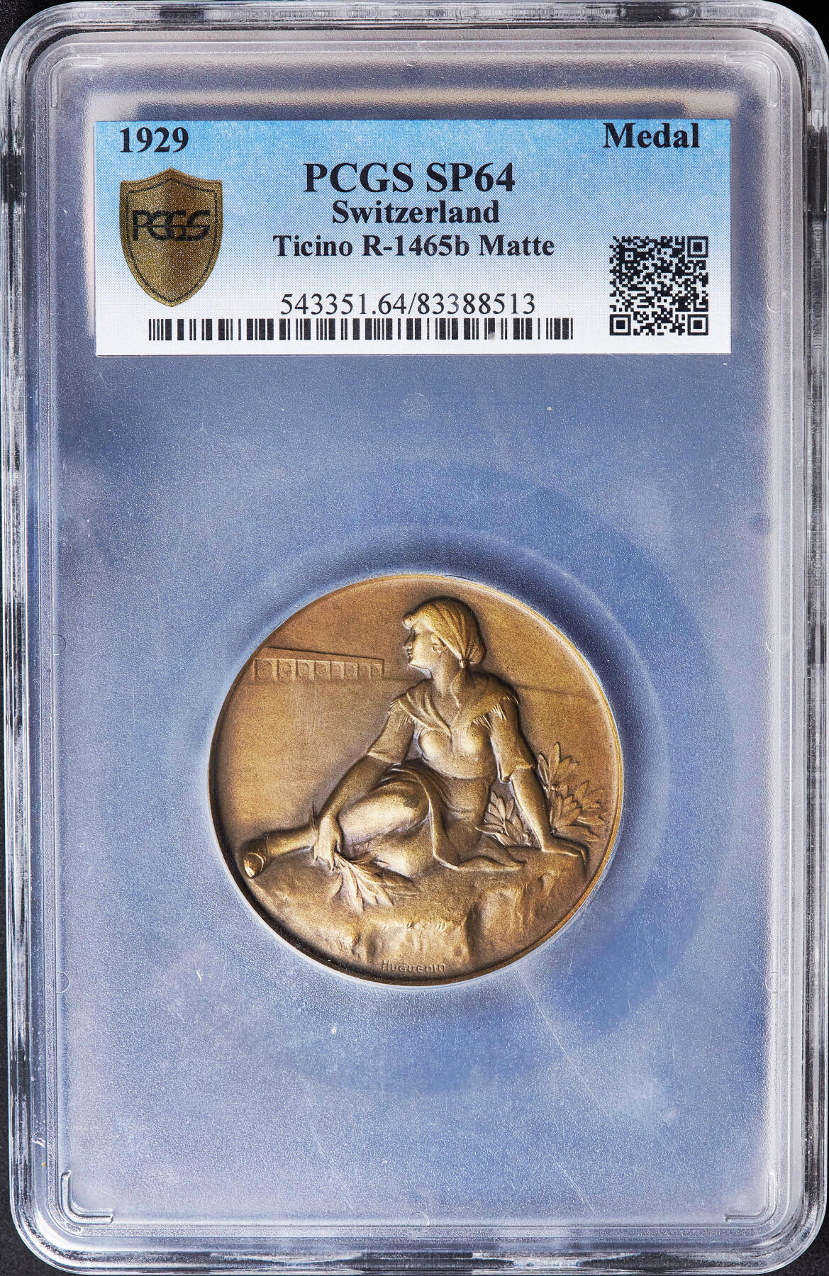 【俄甄集藏】满园春色-2026年(051)04-22星期三 晚 19:30 全场包邮 瑞士1929年纪念提契诺-贝林佐纳射击节大铜章，PCGS SP64，三泉喷泉设计精美，直径：50mm，经典品种