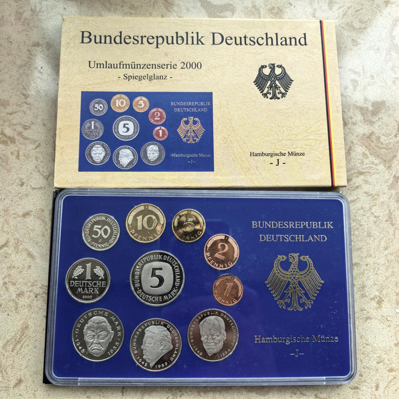 道一币馆币章第一百七十四场 原包装 德国2000年精制套币全套十枚-J标汉堡造币厂