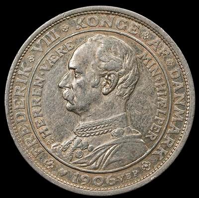 修遠堂世界钱币第111期 - 1906年丹麦国王更迭纪念2克朗银币 15g，含银80%