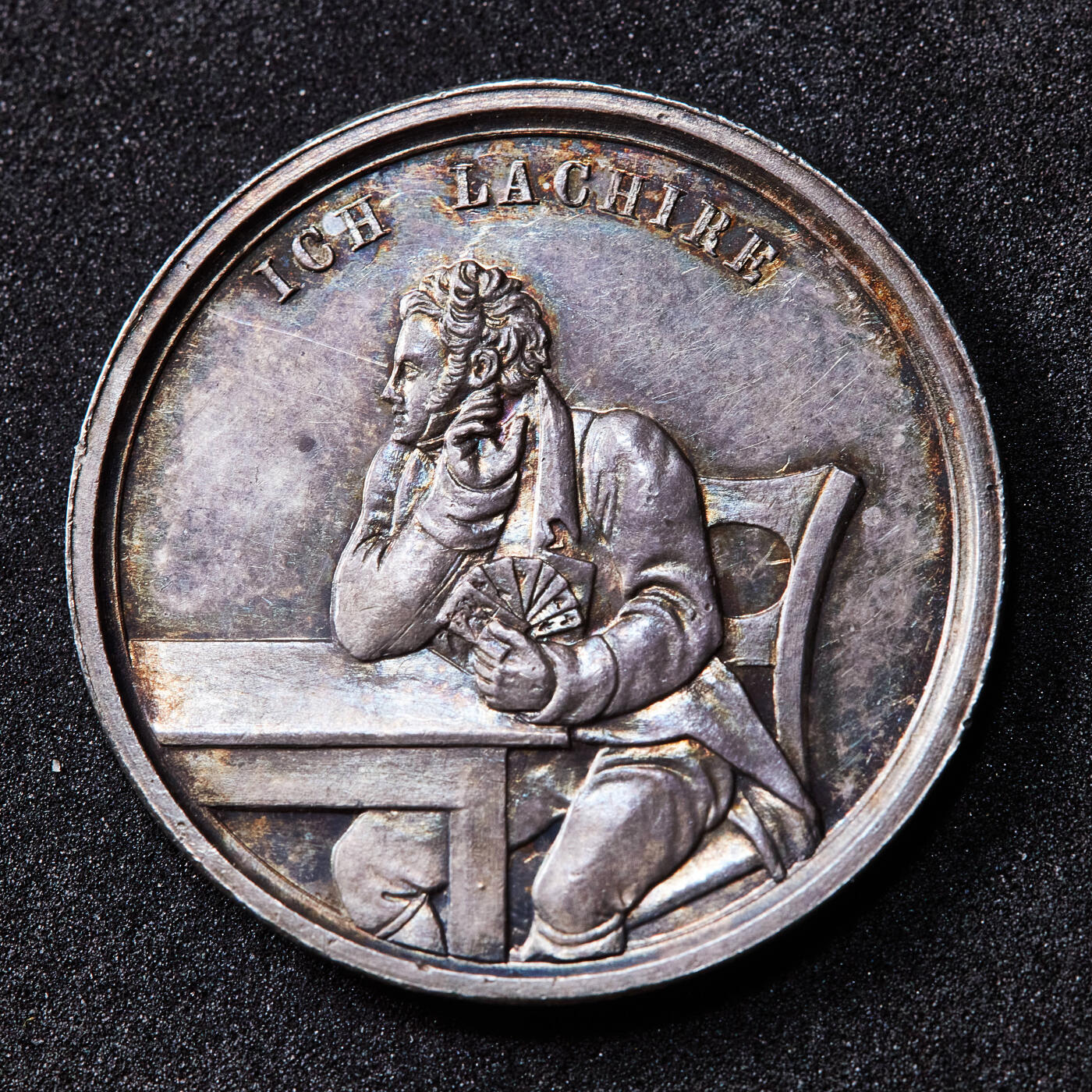 【俄甄集藏】满园春色-2026年(051)04-22星期三 晚 19:30 全场包邮 德国1800年柏林惠斯特牌筹码银质代用币，1.2Triple面值，直径：26mm，重量：5克，五彩包浆，原光品相