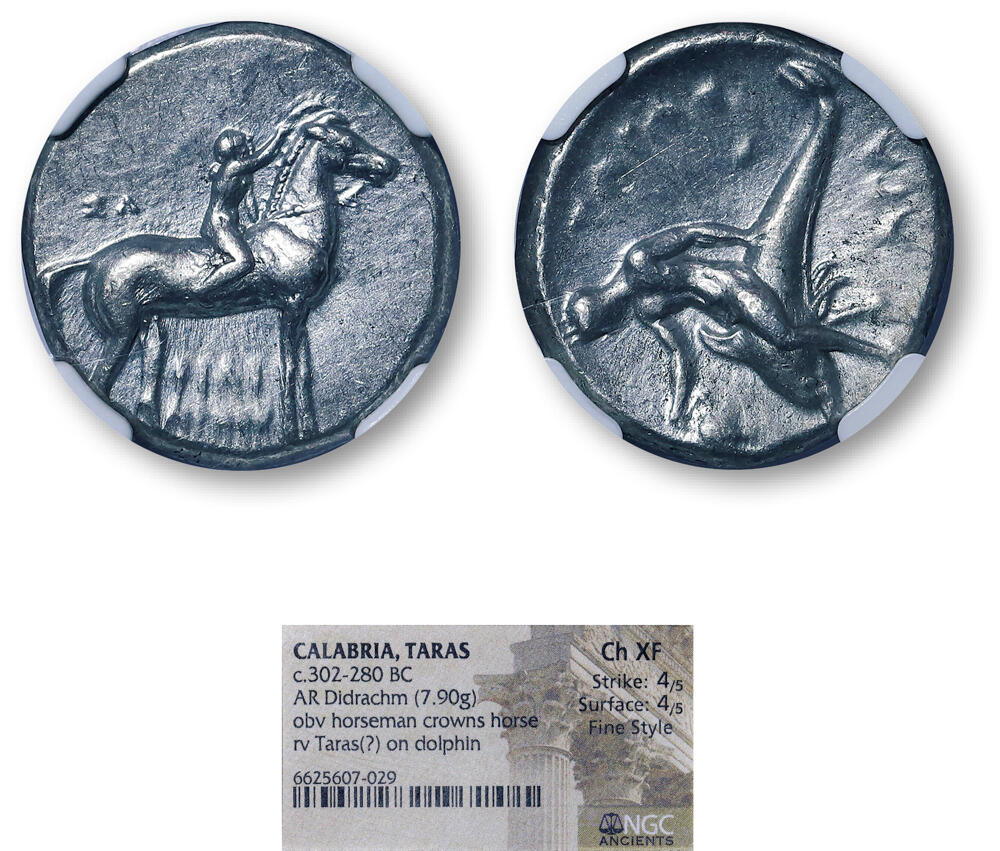 德泉缘2026年三亚春季拍卖会 古希腊塔拉斯海豚少年银币一枚 NGC Ch XF 6625607-029