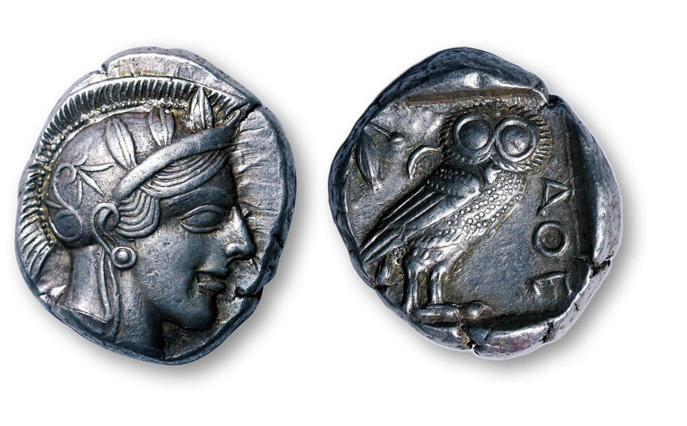 德泉缘2026年三亚春季拍卖会 古希腊雅典猫头鹰四德拉克马一枚  重 17.2g 裸币