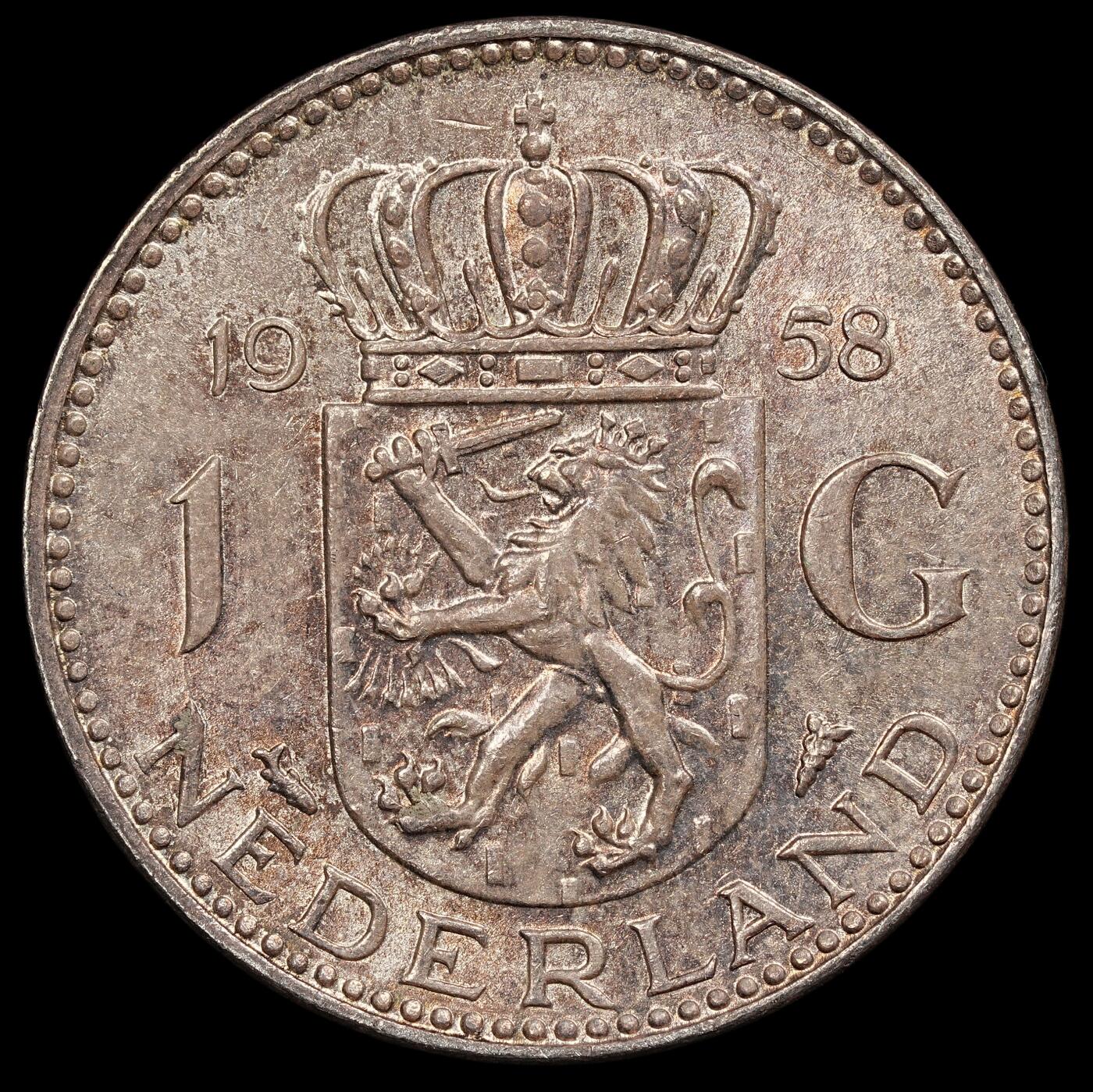 修遠堂世界钱币第111期 1958年荷兰1盾银币，6.50g，含银72%