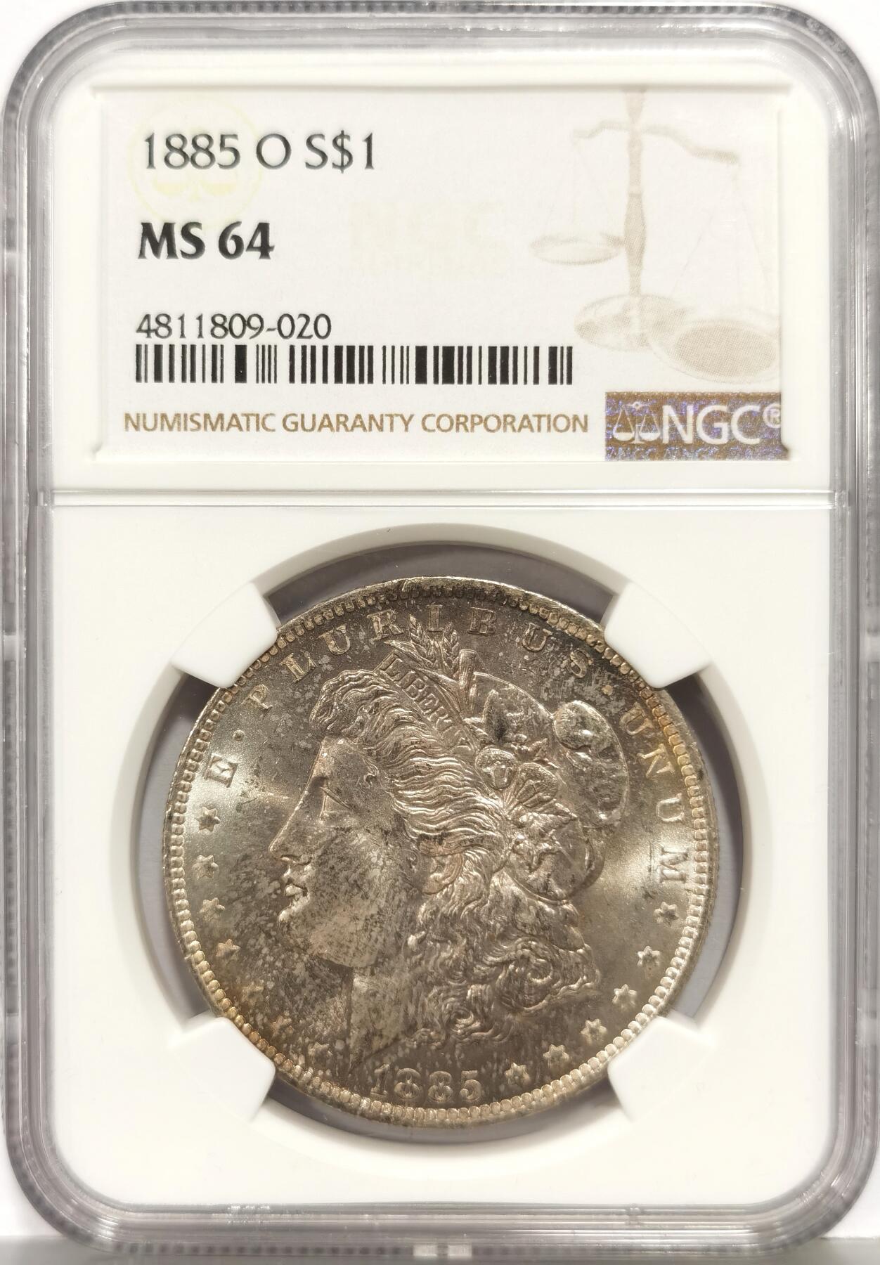 博洋堂世界钱币拍卖第168期（全场包邮） NGC MS64 美国1885年O版摩根银币，卷首彩