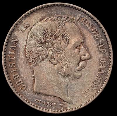 修遠堂世界钱币第111期 - 1892年丹麦海豚1克朗银币 ，7.44g，含银80%