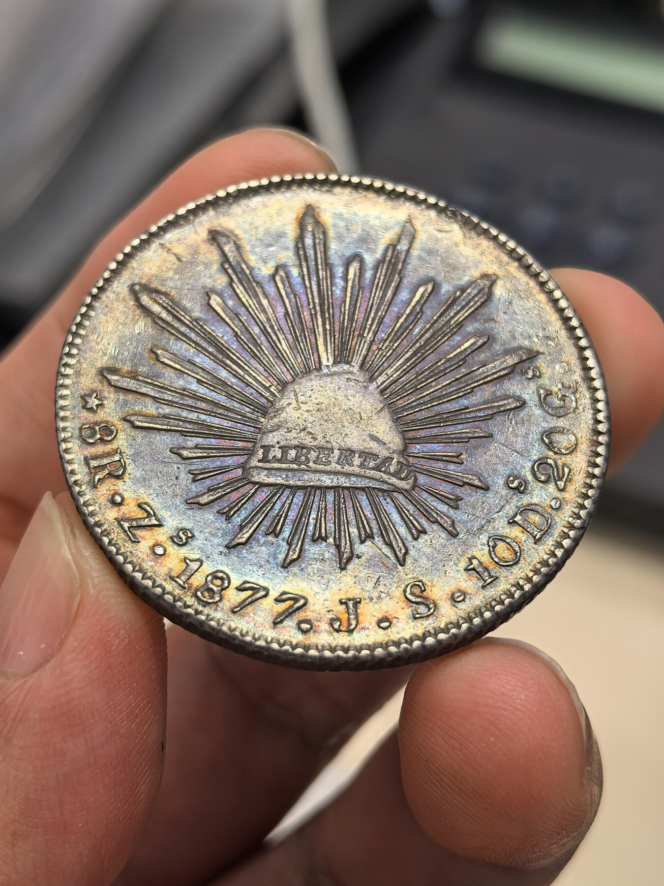 博洋堂世界钱币拍卖第168期（全场包邮） 墨西哥1877年ZS JS版花边鹰洋 无戳 老五彩