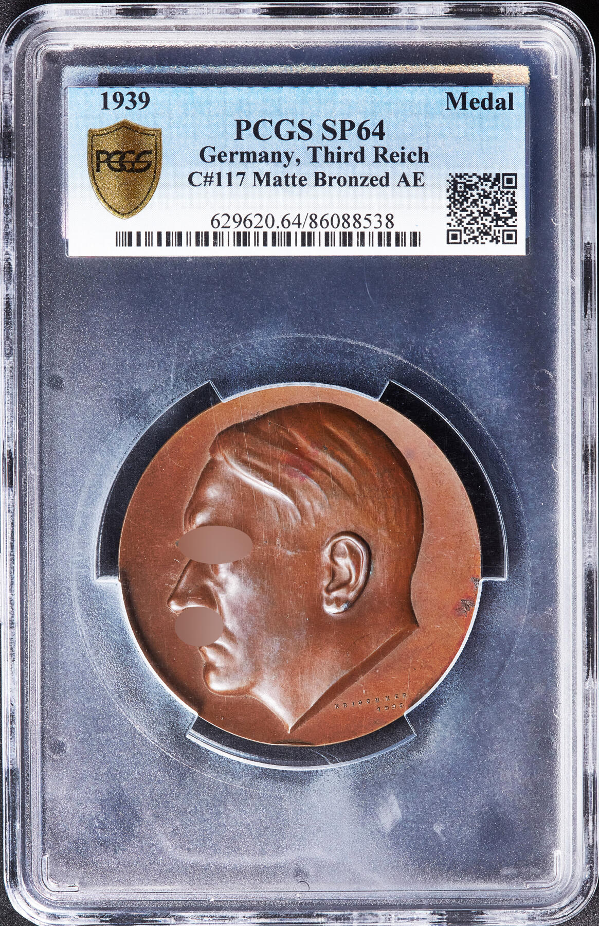 【俄甄集藏】满园春色-2026年(051)04-22星期三 晚 19:30 全场包邮 德国第三帝国1939年纪念总理50周岁大铜章，PCGS SP64，高浮雕，磨砂底板，巧克力包浆，稀少60mm大直径版，名誉品种，原图联系客服或至官网查询