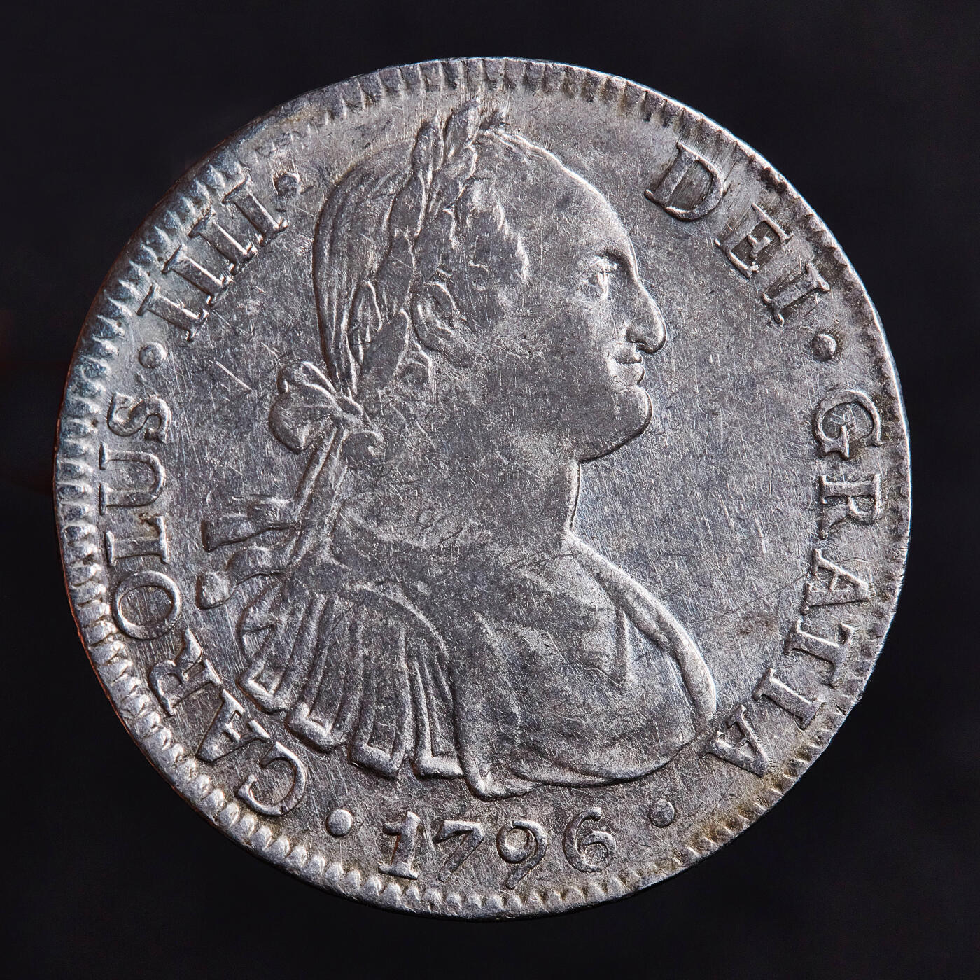 【俄甄集藏】满园春色-2026年(051)04-22星期三 晚 19:30 全场包邮 西属墨西哥1796年卡洛斯四世Mo FM版8里亚尔双柱大银币，打制周正，细节犀利，底光犹存