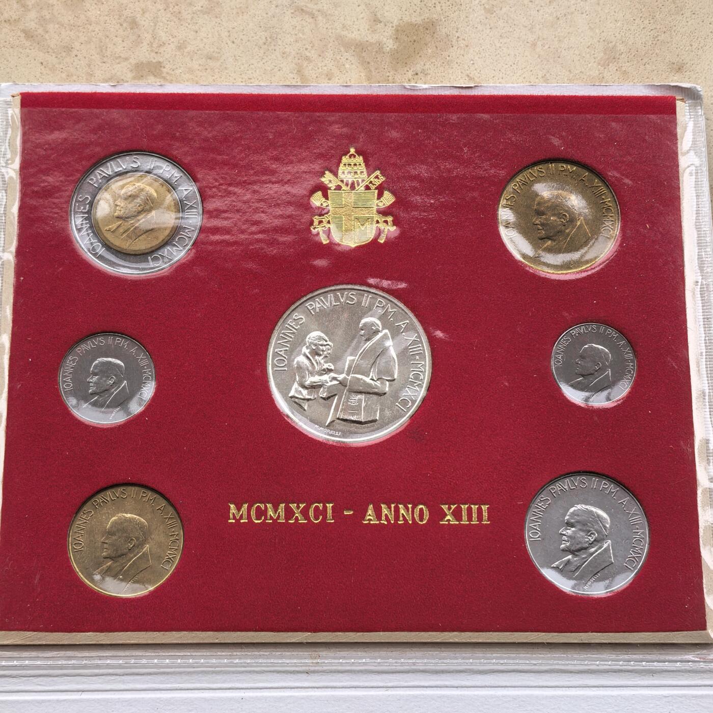 道一币馆币章第一百七十四场 原包装 梵蒂冈1991年清年套币七枚 含1000里拉银币