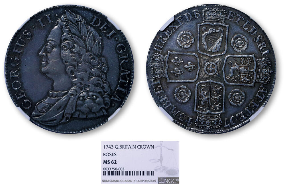 德泉缘2026年三亚春季拍卖会 1743年英国乔治二世 1 克朗银币一枚 NGC MS62 6633758-002