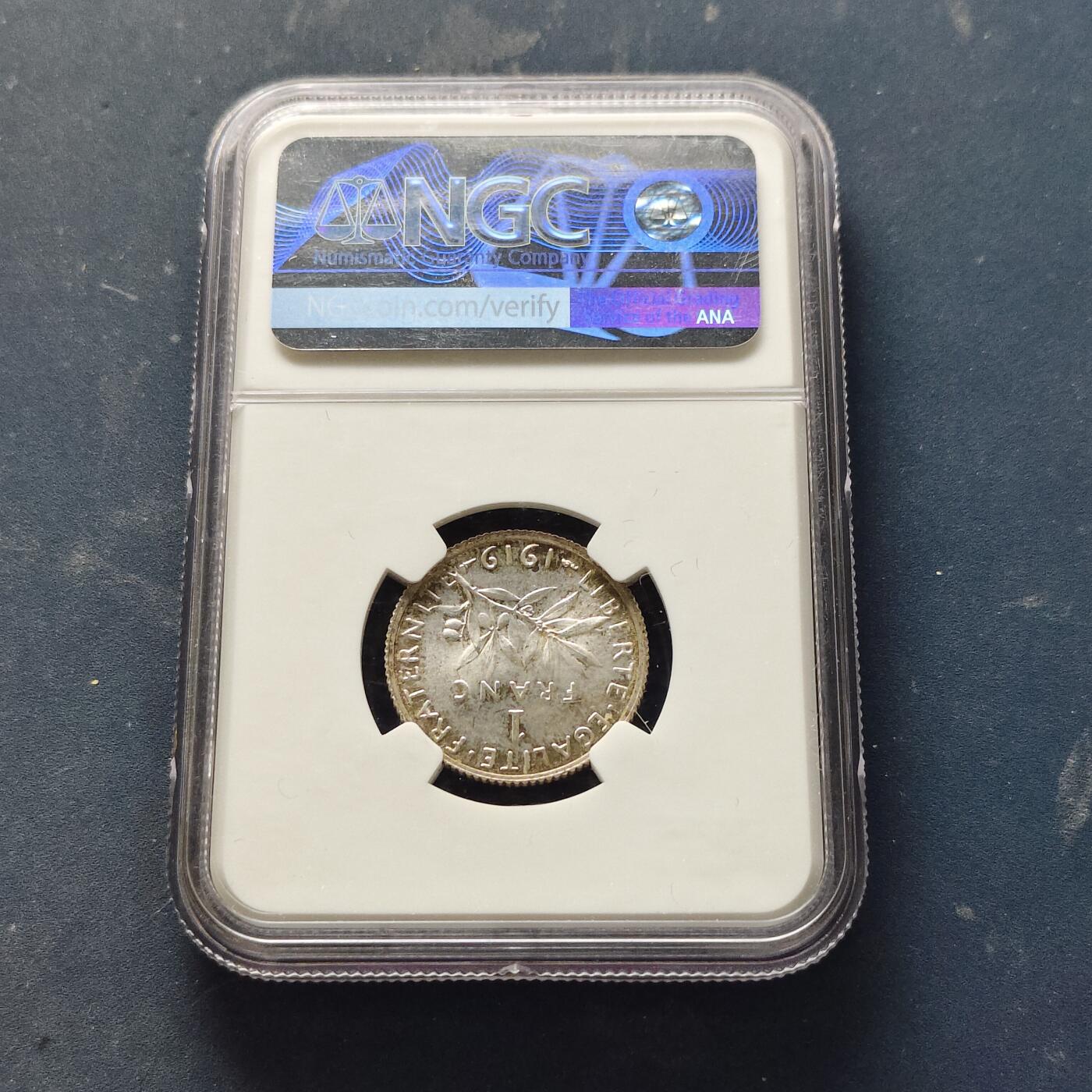 【全场包邮】纯粹捡漏拍521场 法国1919年1法郎银币【23毫米5克83.5%】-NGC MS64