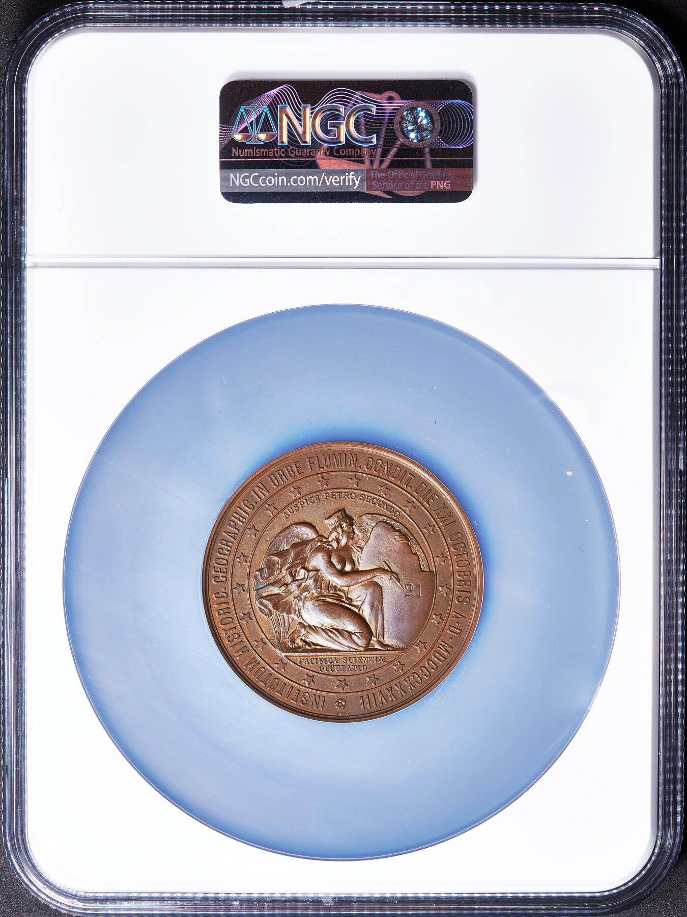 【俄甄集藏】满园春色-2026年(051)04-22星期三 晚 19:30 全场包邮 巴西1900年航海家佩德罗·卡布拉尔头像纪念发现巴西400周年大铜章，NGC MS64，巧克力包浆，顶级品相，里约热内卢历史与地理学会发行，德国纽伦堡劳尔厂铸造，直径：50mm，重：48克，稀有品种