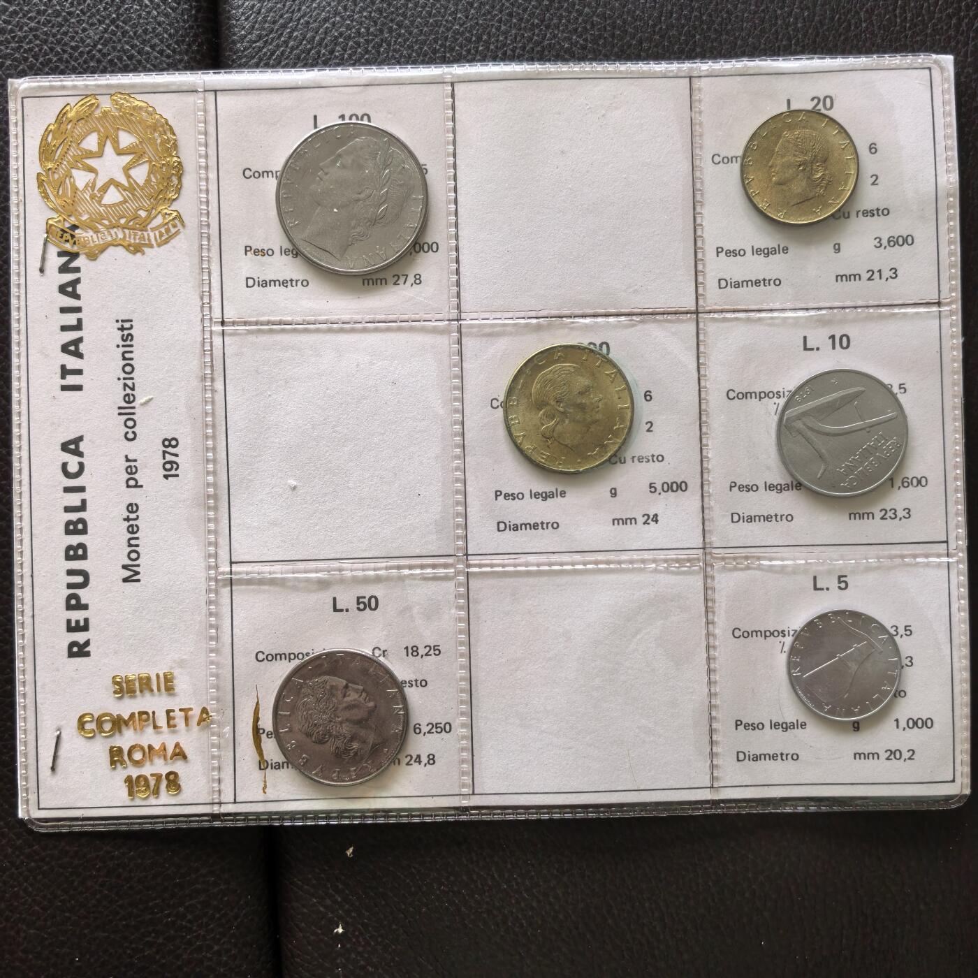 道一币馆币章第一百七十四场 原封带证 意大利1978年套币五枚