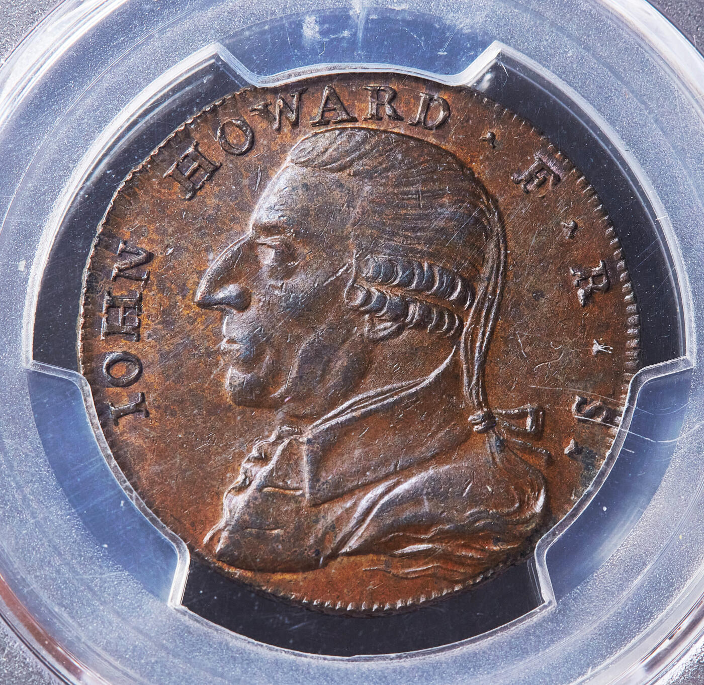 【俄甄集藏】满园春色-2026年(051)04-22星期三 晚 19:30 全场包邮 英国1792年沃里克郡伯明翰慈善家约翰·霍华德·希克曼头像1/2便士皇家学会商业代用铜币，PCGS MS63，巧克力包浆，原光品相