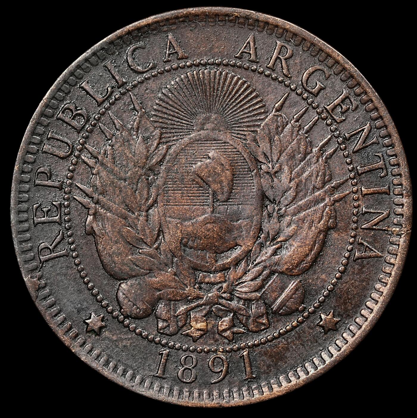 修遠堂世界钱币第111期 1891 年阿根廷 2 分铜币