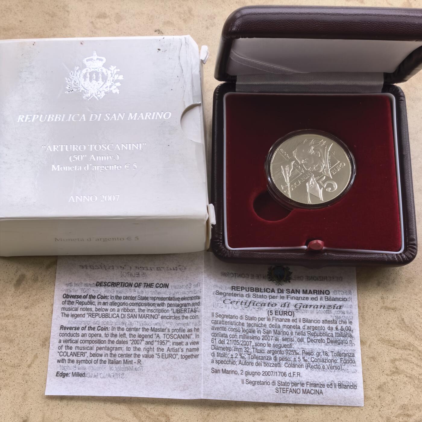 道一币馆币章第一百七十四场 原盒证 圣马力诺2007年诗人乔苏·卡杜奇逝世百年10欧元银币