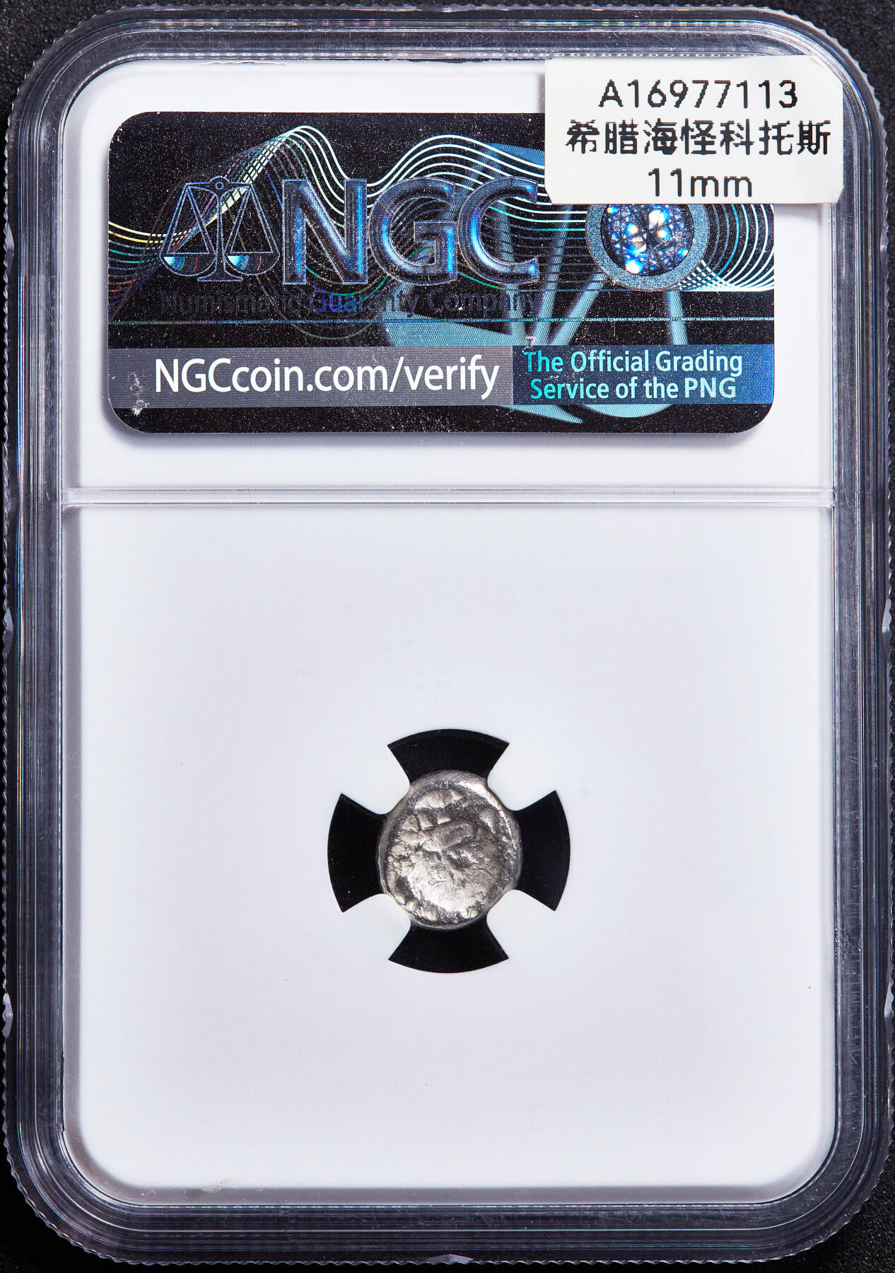 【俄甄集藏】满园春色-2026年(051)04-22星期三 晚 19:30 全场包邮 古希腊卡利亚哈利卡纳苏斯城公元前510-480年海怪克托斯1赫卡特古风银币，NGC XF，哈利卡纳苏斯城发行，正面有着羽状鬓毛与长吻的海怪克托斯，张口吐舌满口利齿，背面四格内凹中间芒星，直径：10mm，底光犹存