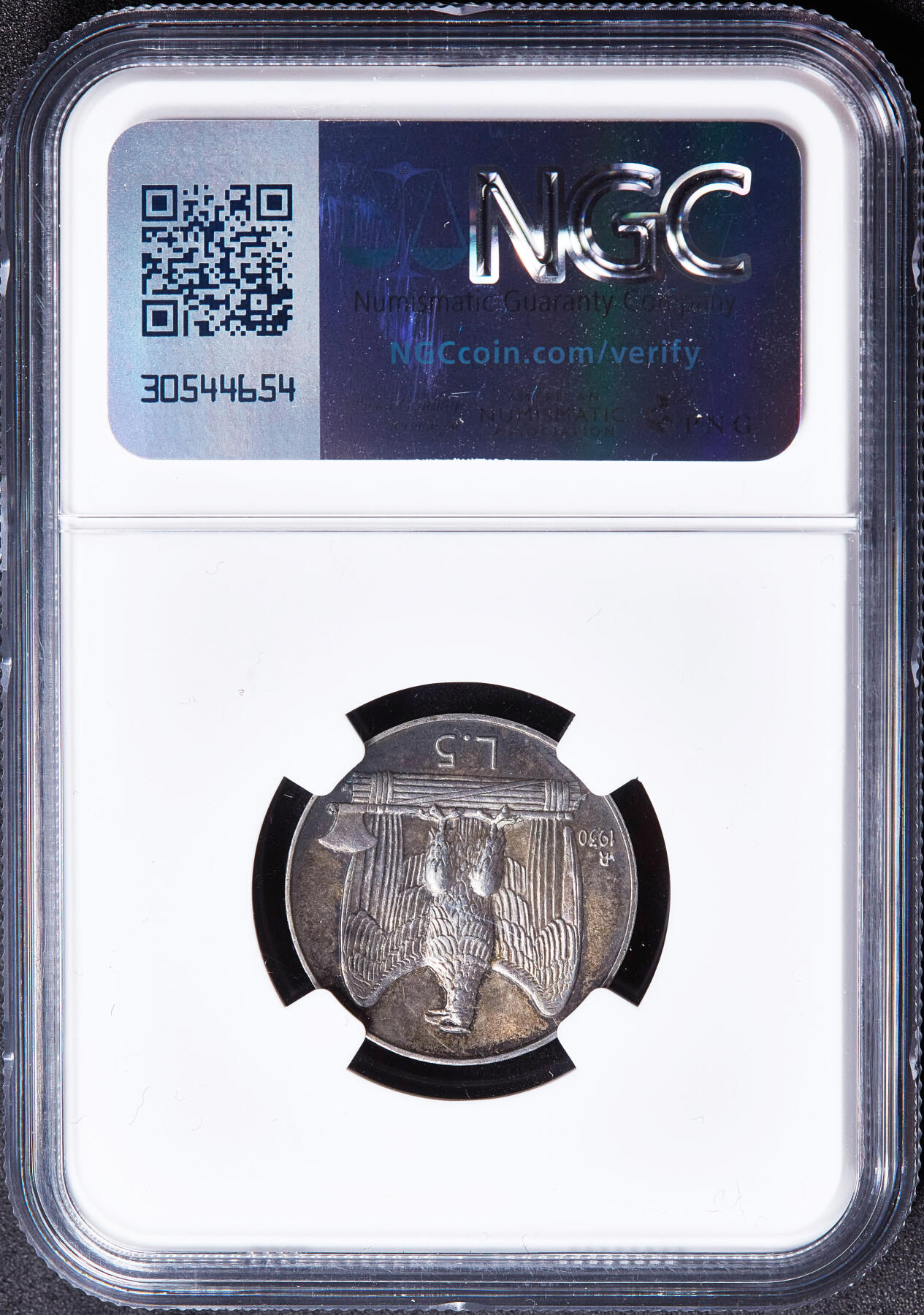 【俄甄集藏】满园春色-2026年(051)04-22星期三 晚 19:30 全场包邮 意大利王国1930年伊曼纽尔三世R版5里拉老鹰银币，NGC MS63，黄油酱彩原光品相，经典品种