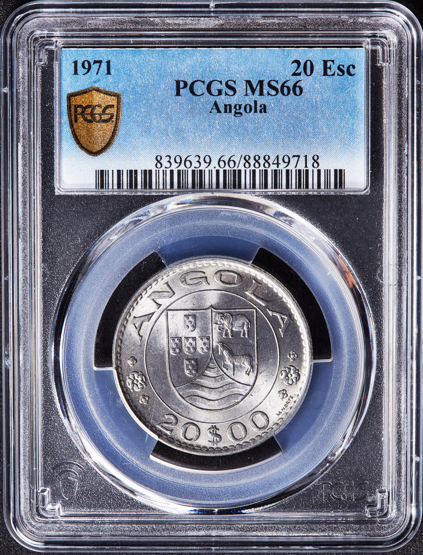 【俄甄集藏】满园春色-2026年(051)04-22星期三 晚 19:30 全场包邮 葡属安哥拉1971年20埃斯库多镍币，PCGS MS66，顶级转光