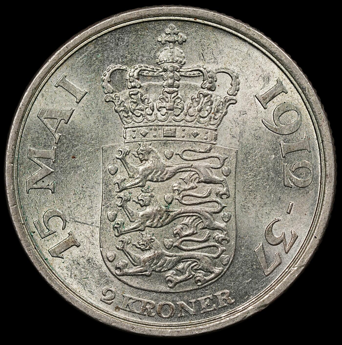 修遠堂世界钱币第111期 1937年丹麦国王登基25周年纪念2克朗银币 15g，含银80%